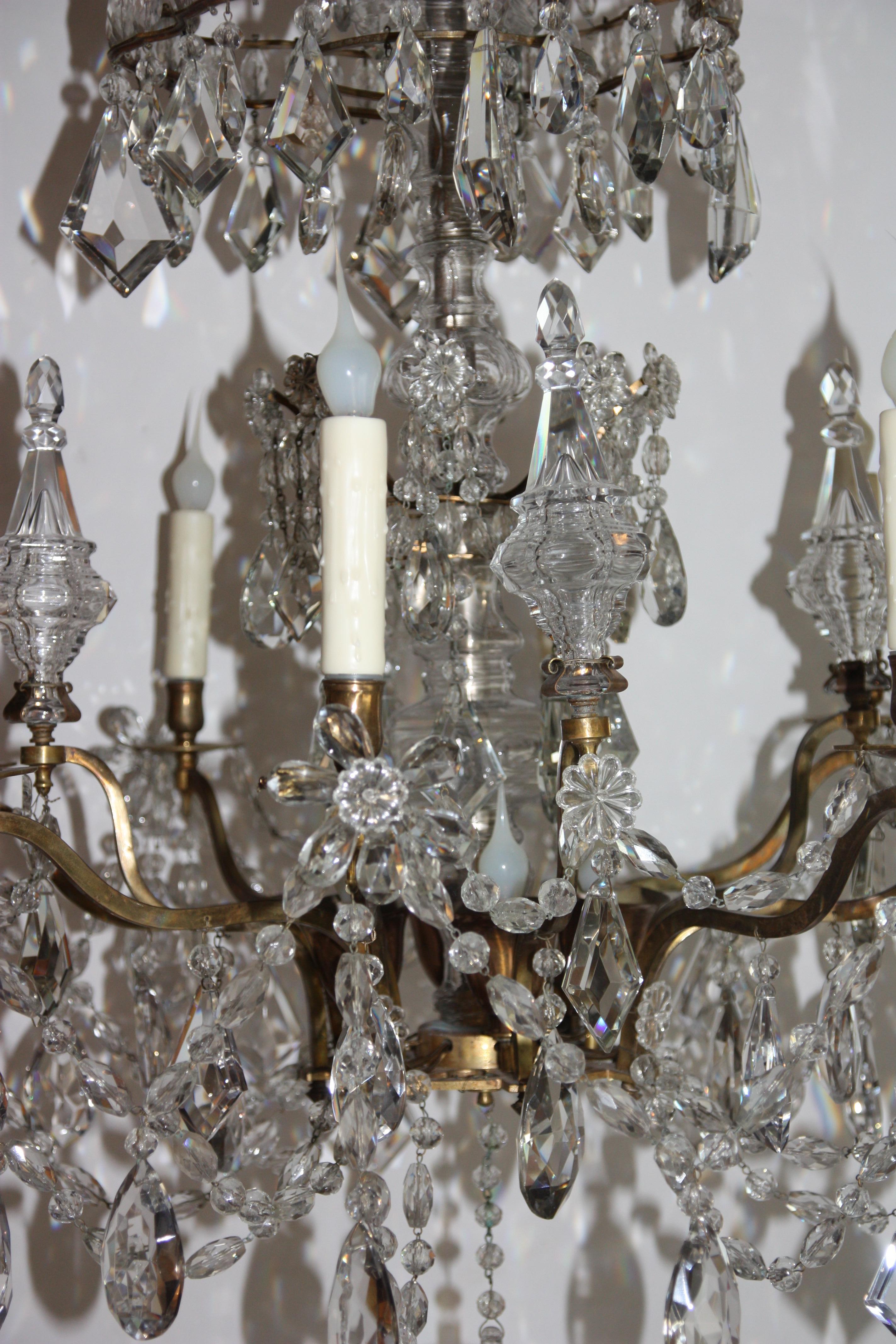 European Louis XV Brass and Crystal Chandelier For Sale