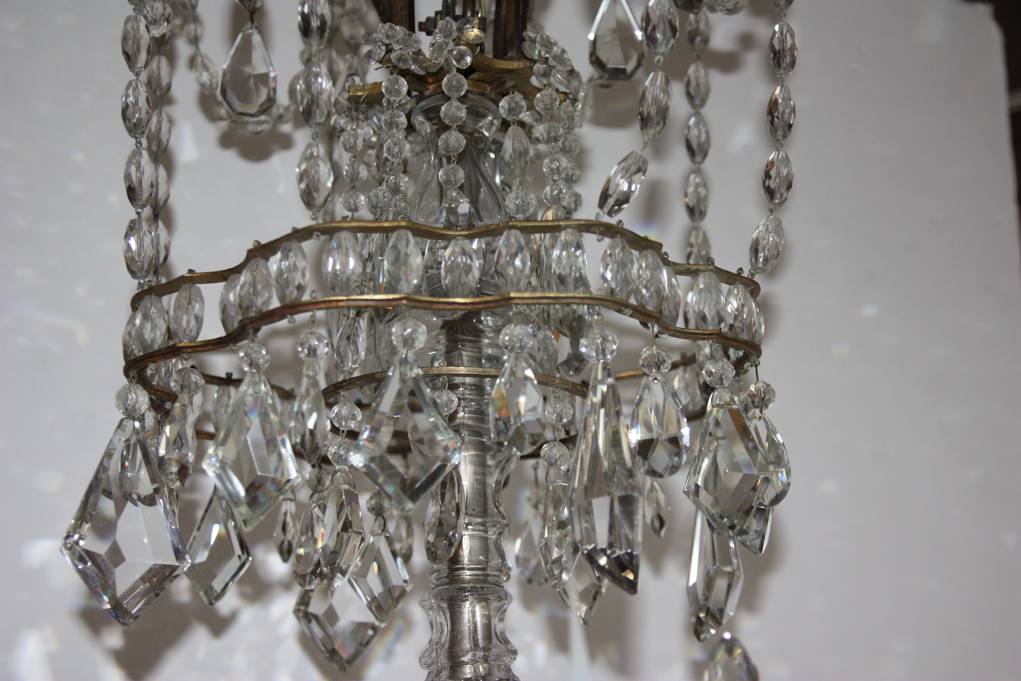 20th Century Louis XV Brass and Crystal Chandelier For Sale