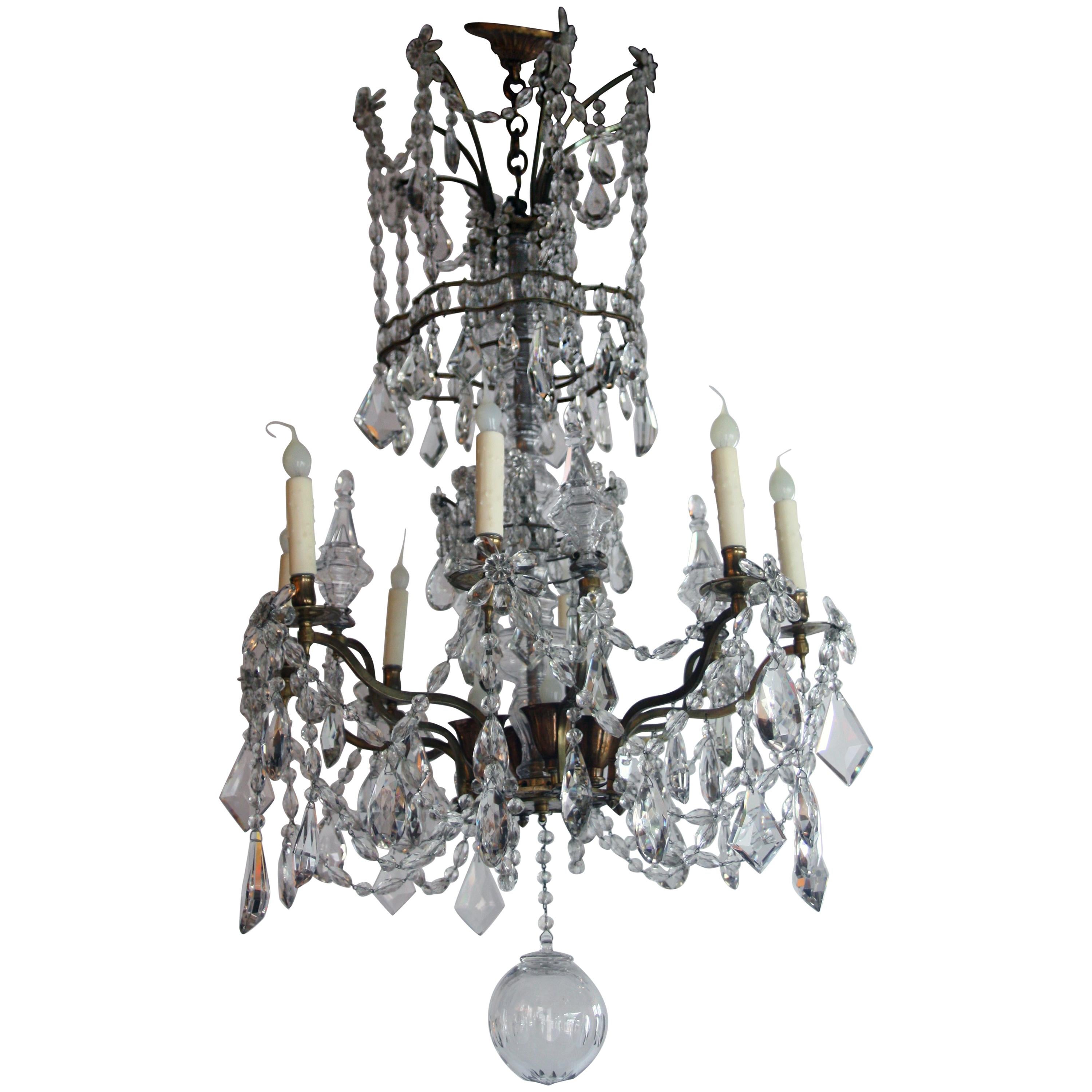 Louis XV Brass and Crystal Chandelier im Angebot
