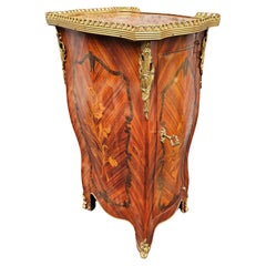 Louis XV Brass Mounted Parquetry and Satinwood Inlaid Galleried Top Side Table