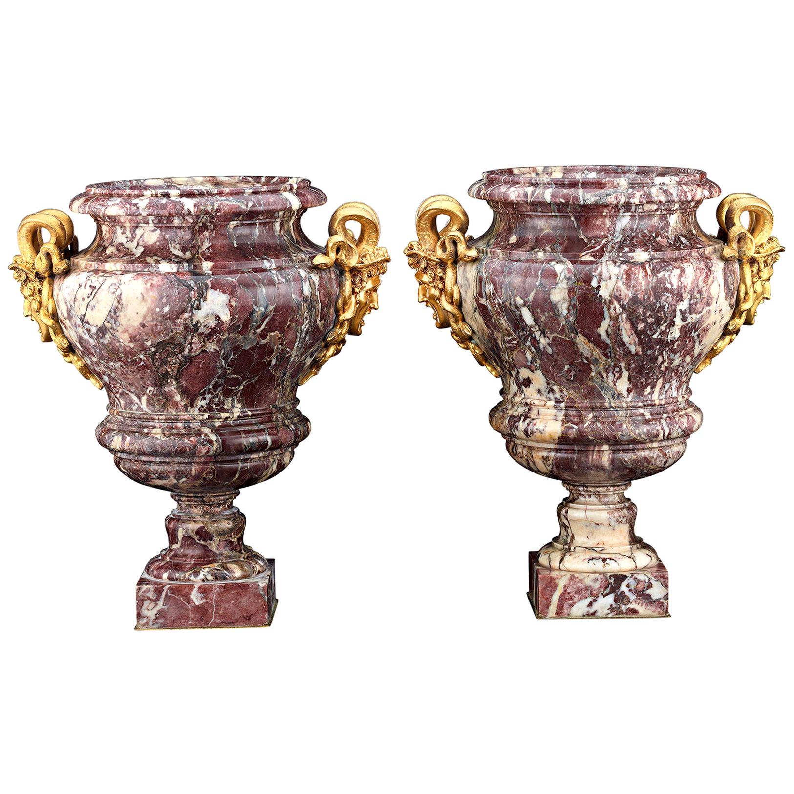 Louis XV Brêche Violette Marble and Ormolu Medusa Urns