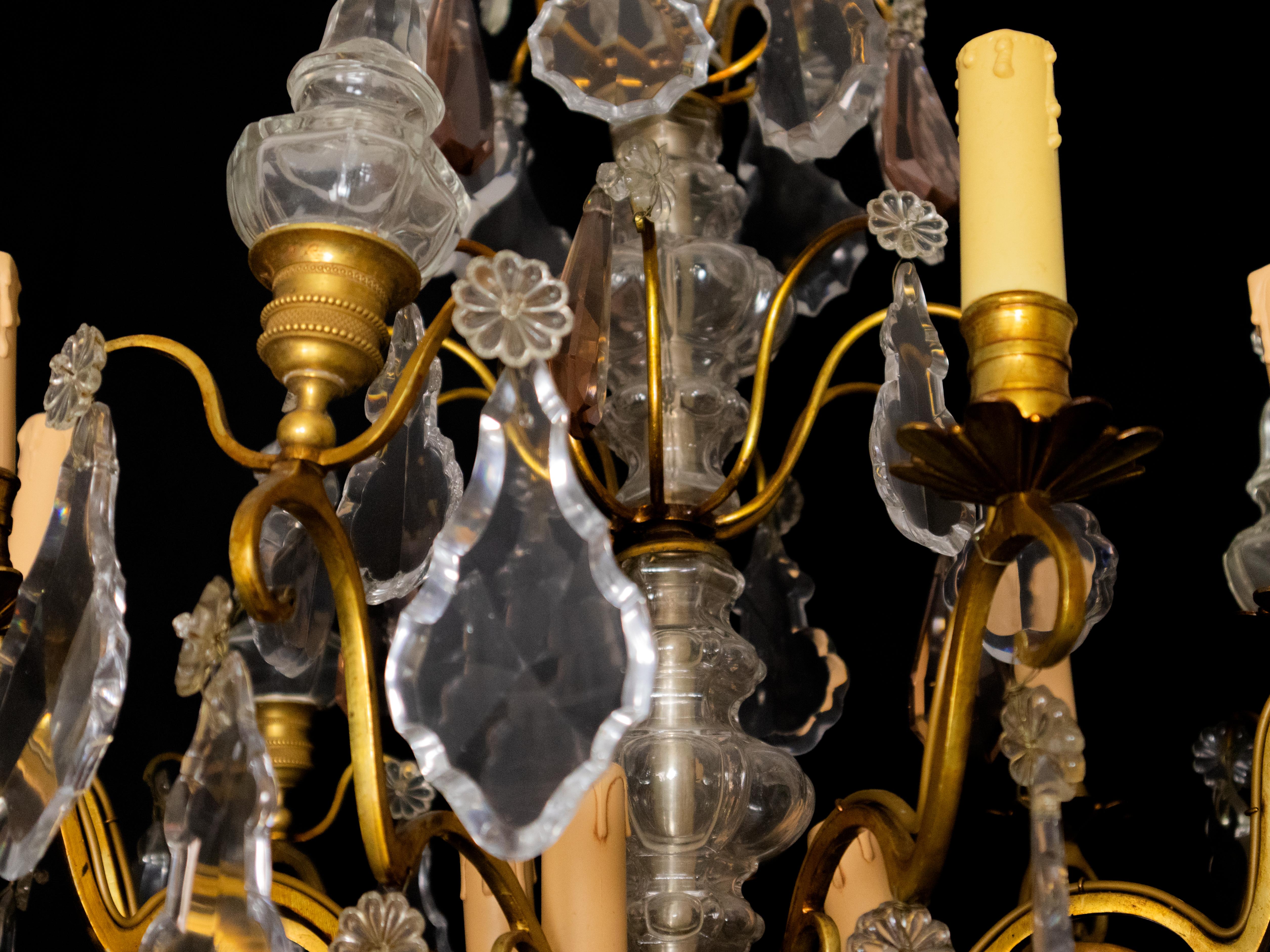 Louis XV Bronze Crystal Chandelier, Nine Lights, 1800s For Sale 5