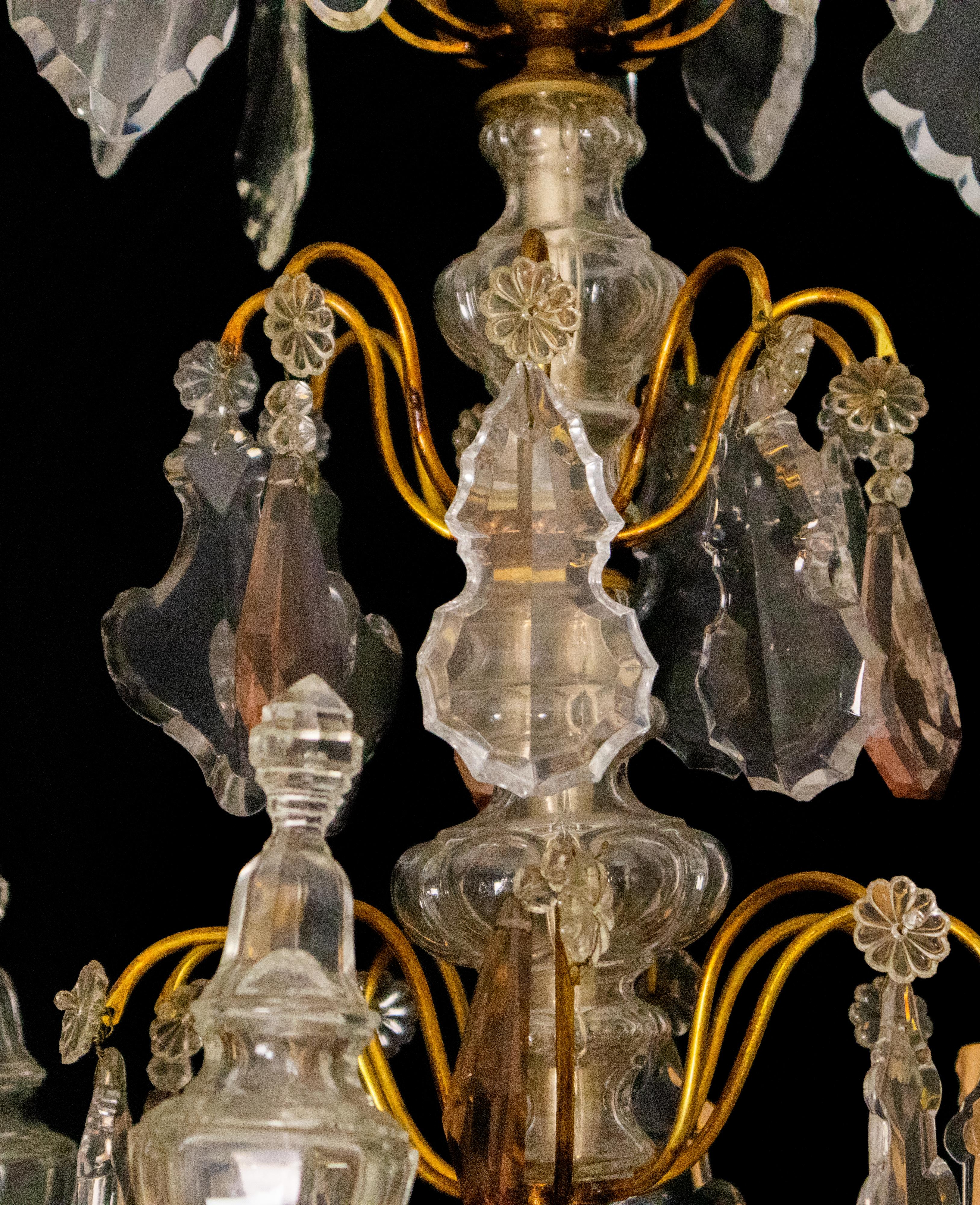 Louis XV Bronze Crystal Chandelier, Nine Lights, 1800s For Sale 6