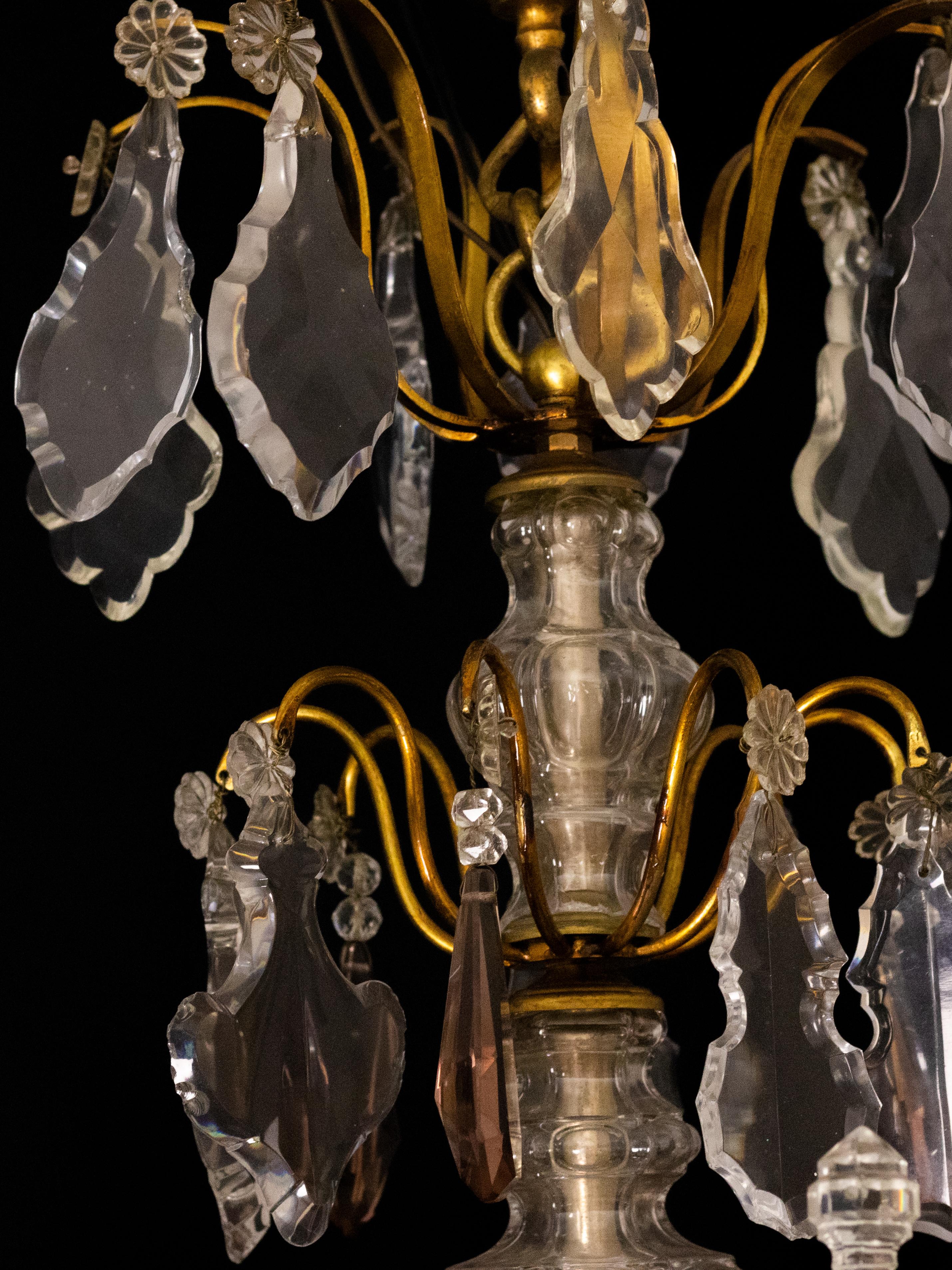 French Louis XV Bronze Crystal Chandelier, Nine Lights, 1800s For Sale
