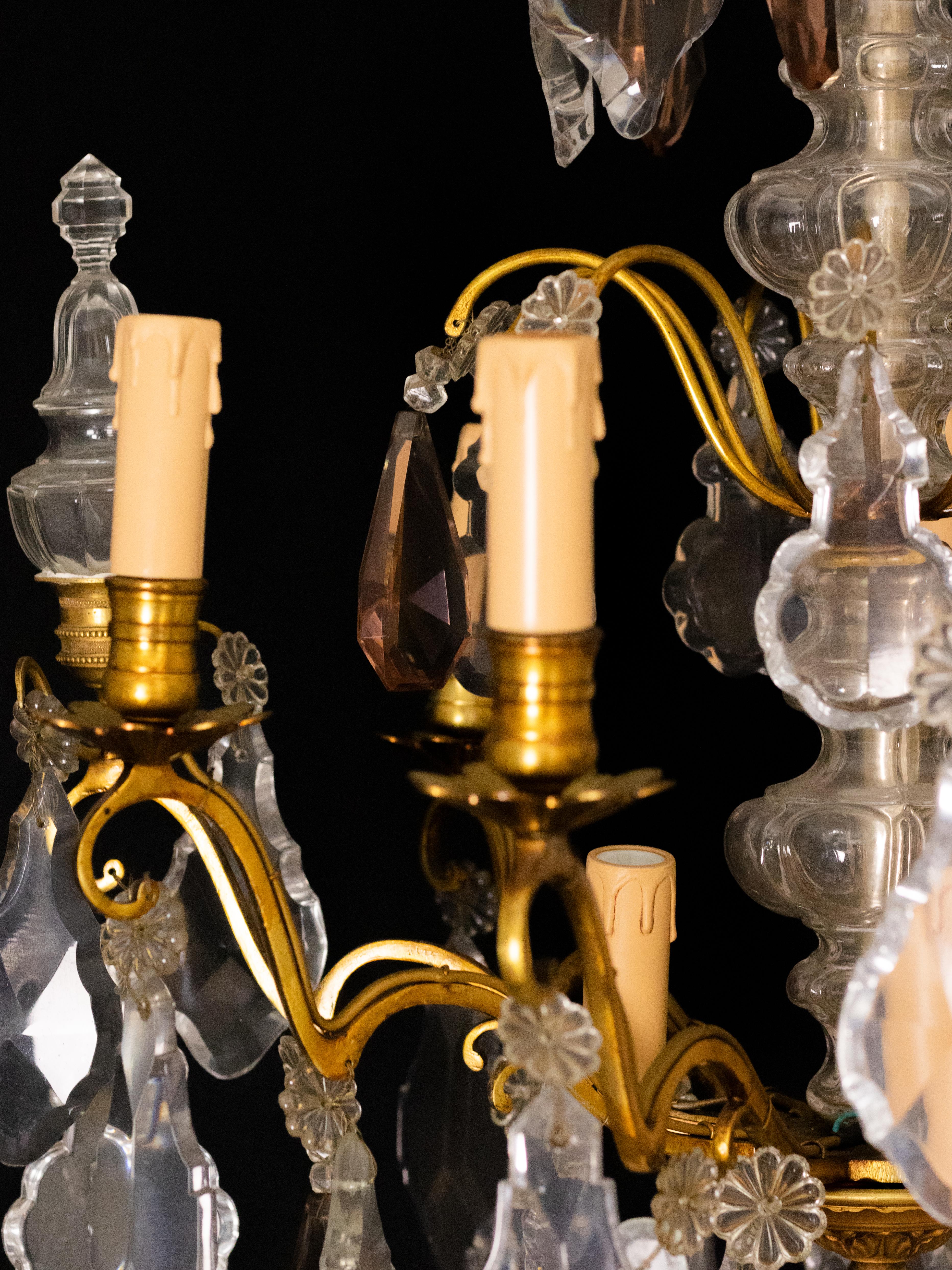 Louis XV Bronze Crystal Chandelier, Nine Lights, 1800s In Good Condition For Sale In Lisbon, PT