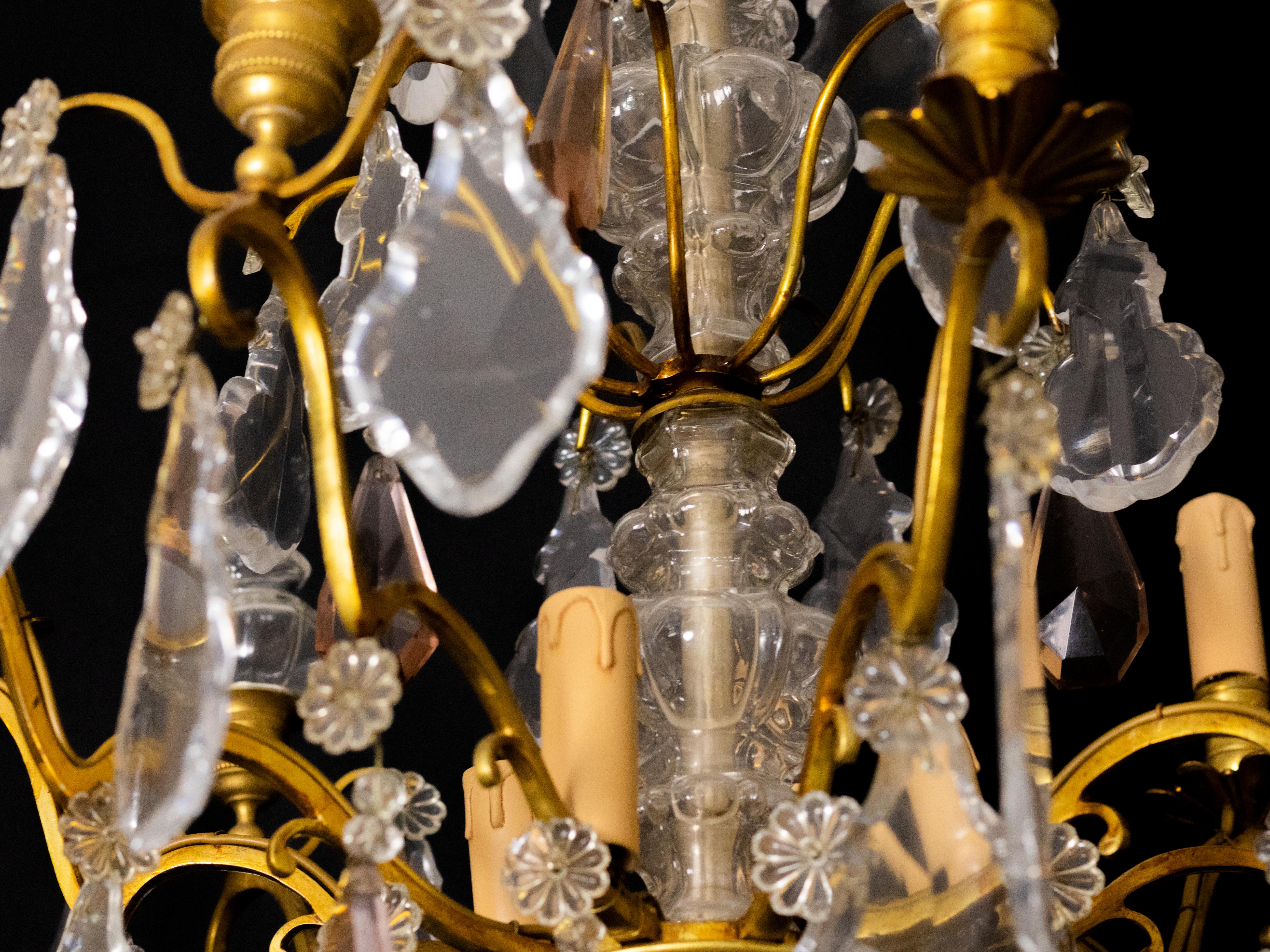Metal Louis XV Bronze Crystal Chandelier, Nine Lights, 1800s For Sale