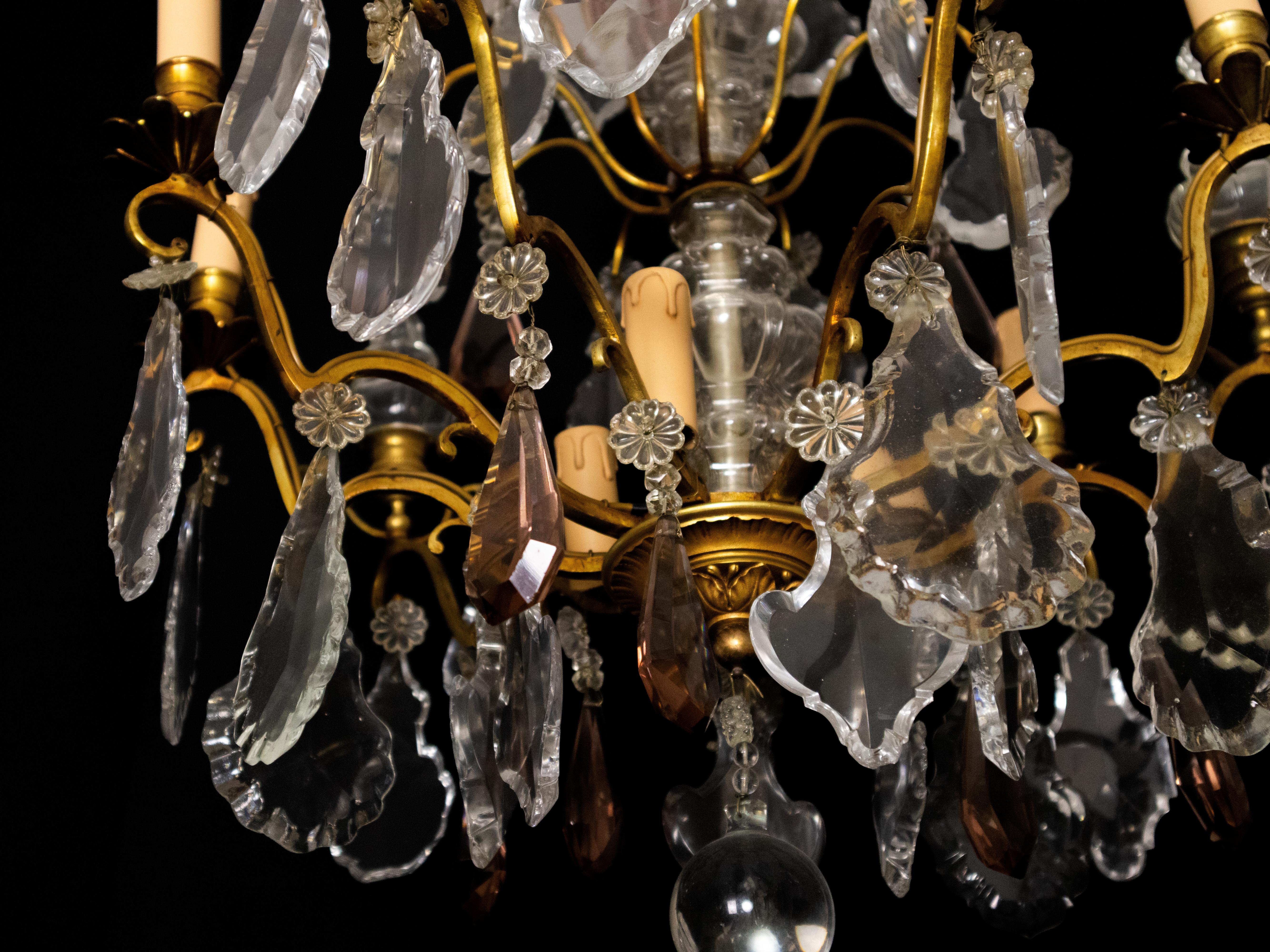 Louis XV Bronze Crystal Chandelier, Nine Lights, 1800s For Sale 2