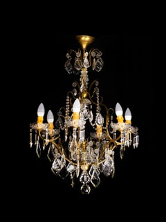 Louis XV Bronze Crystal Chandelier, Six Lights, 1800s