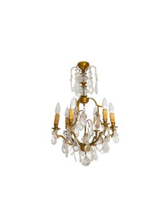 Louis XV Bronze Crystal Chandelier, Six Lights, 19th Century