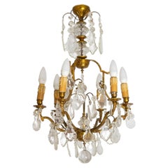 Louis XV Bronze Crystal Chandelier, Six Lights, 19th Century