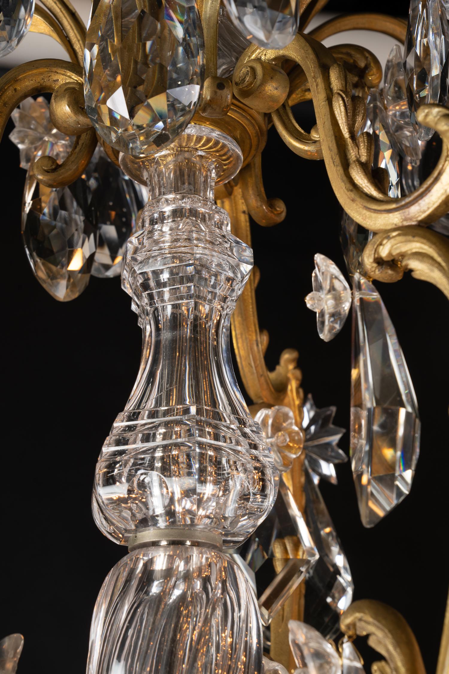 Gold Plate Louis XV Bronze d’Ore & Crystal Chandelier, French, 19th Century For Sale