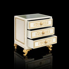 Louis XV Bronze Nightstand / Bedside Table, Off-White Lacquer, 20th Century