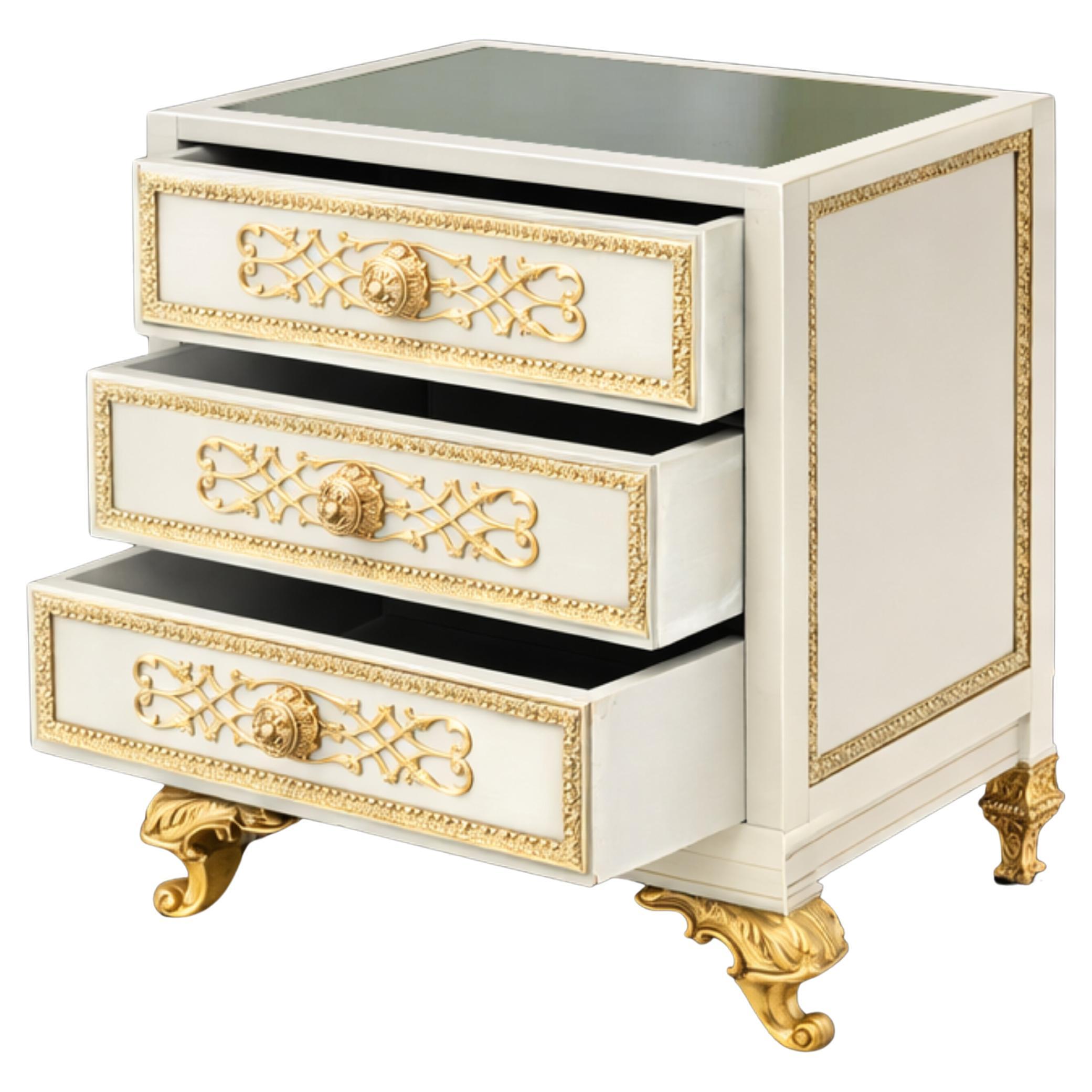 Louis XV Bronze Nightstand / Bedside Table – Off-White Lacquer, 20th Century