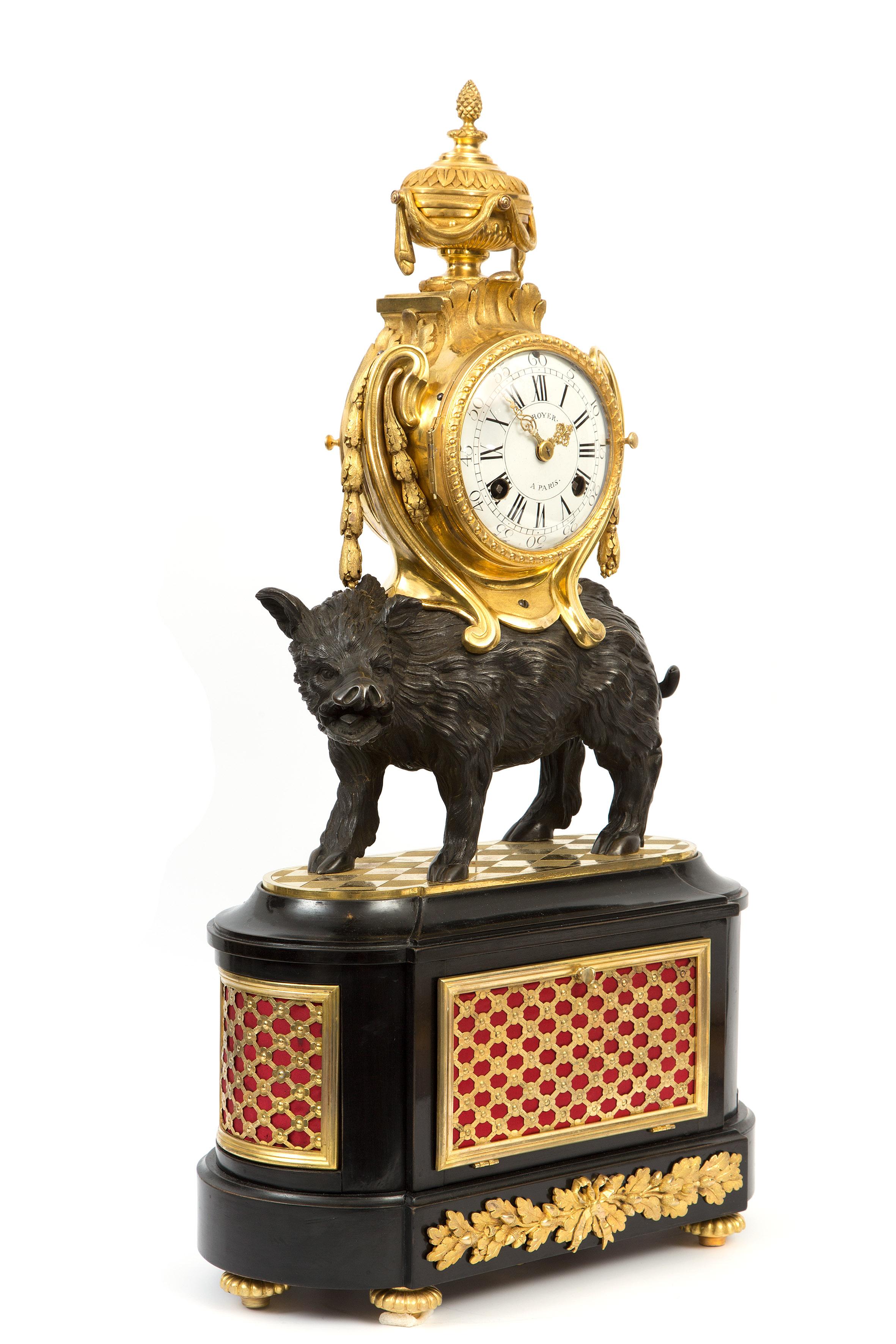 18th Century Louis XV bronze pendulum clock “Pendule au Sanglier” For Sale
