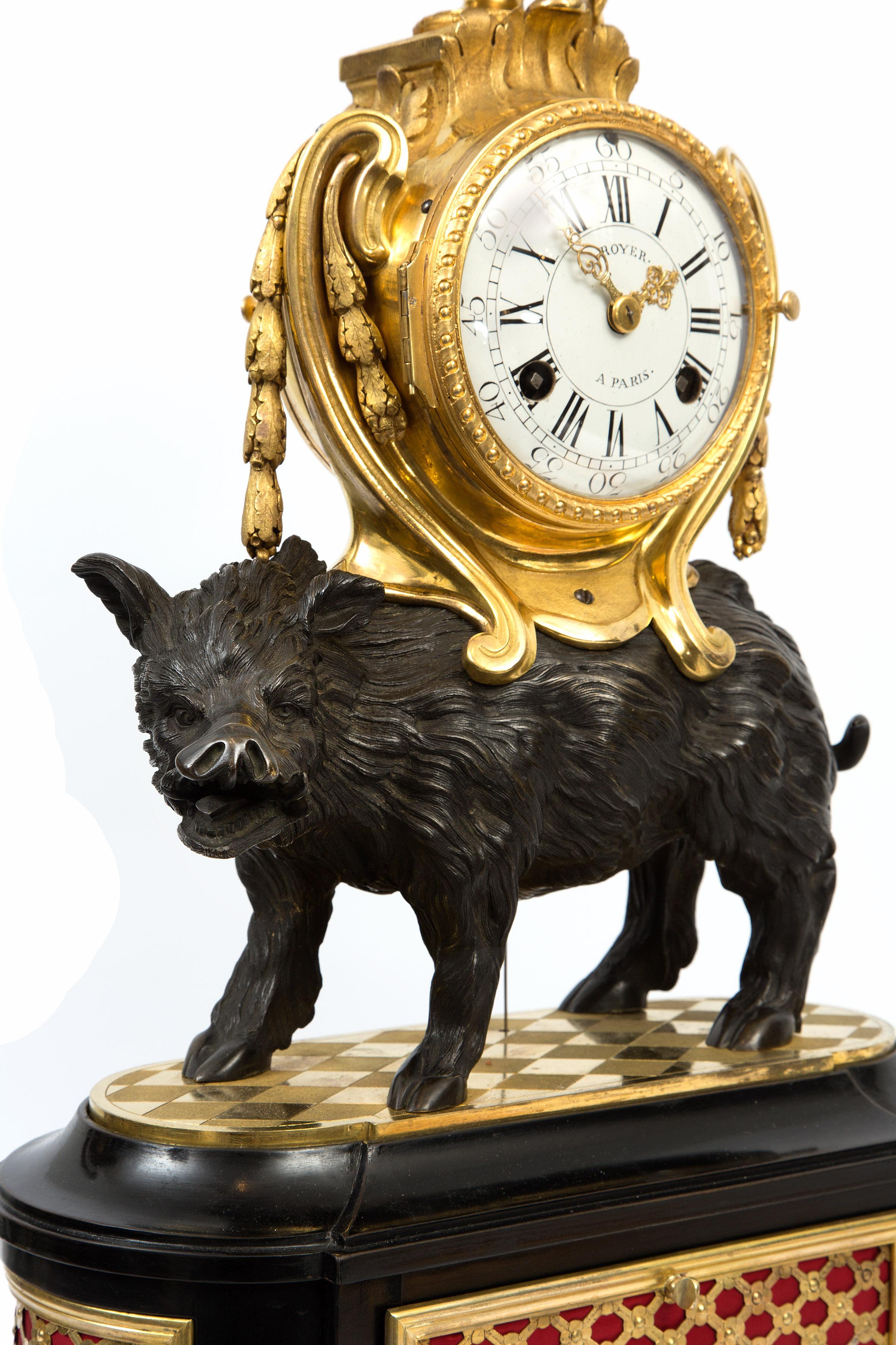 Bronze Louis XV bronze pendulum clock “Pendule au Sanglier” For Sale