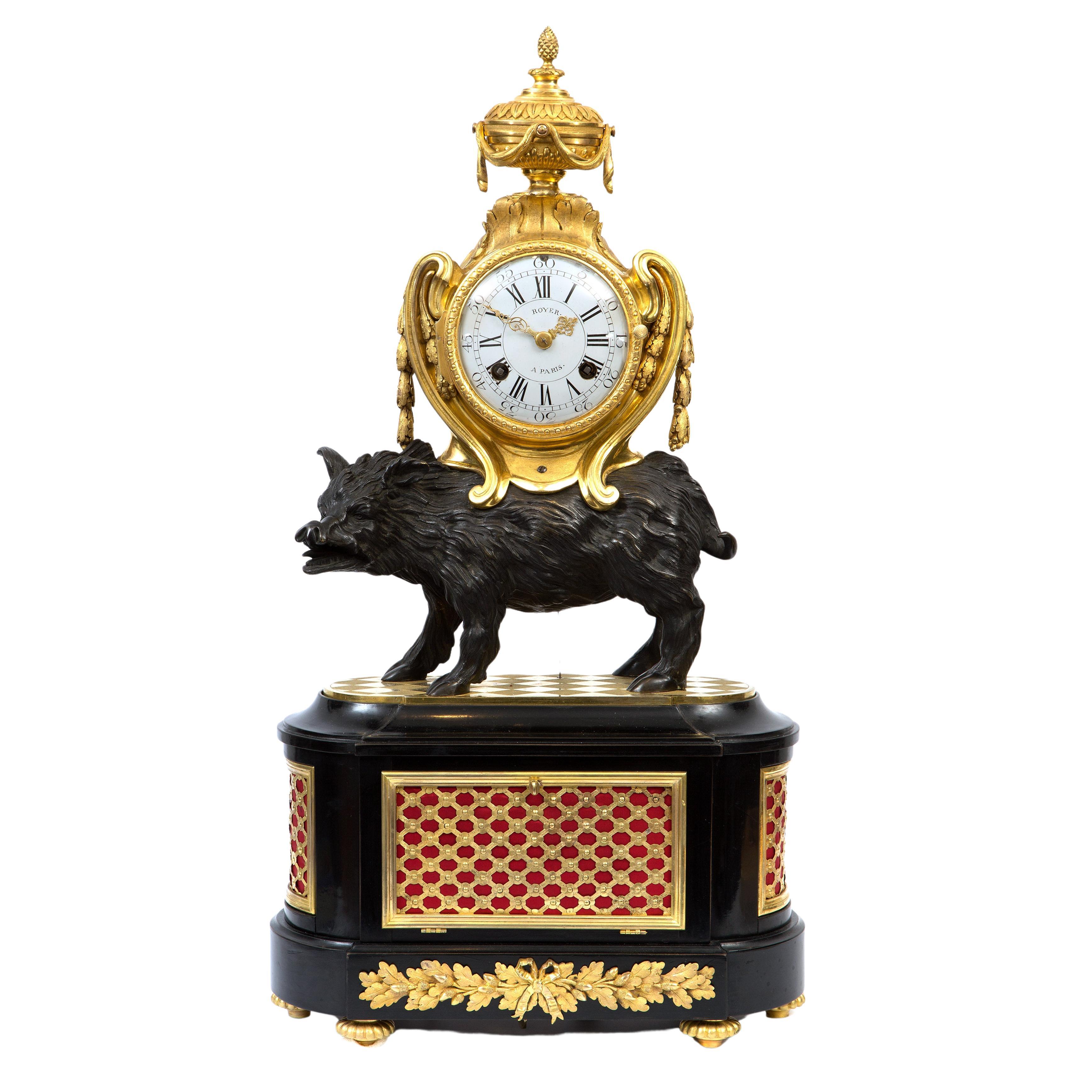 Louis XV bronze pendulum clock “Pendule au Sanglier” For Sale