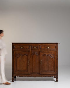 Louis XV Buffet, Brown Wood, Carved Doors, Brass Hardware, 1820