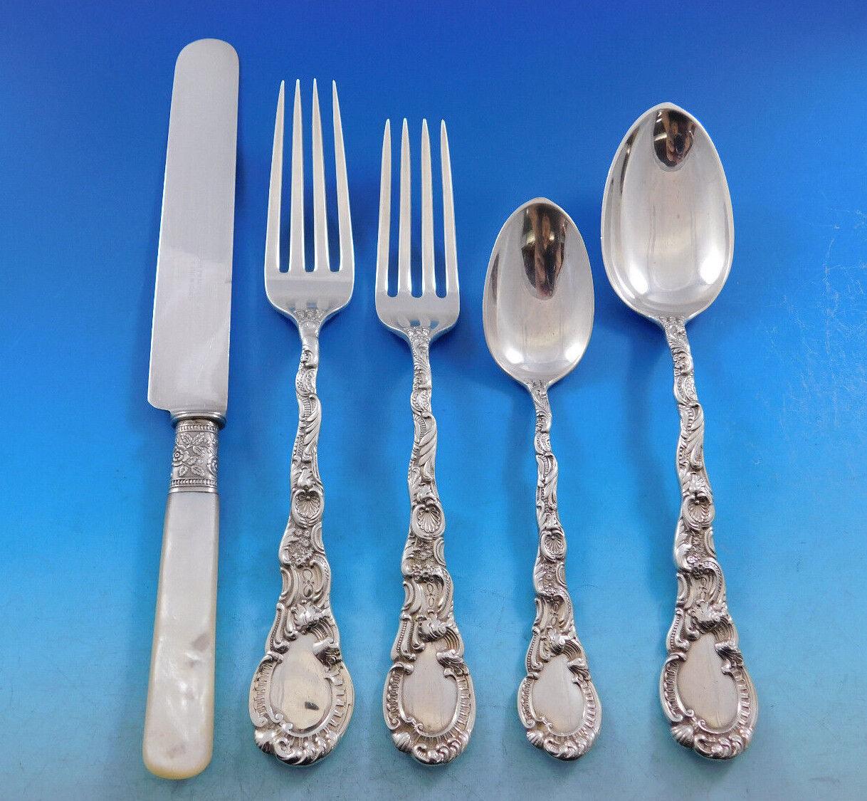 20th Century Louis XV by Durgin Sterling Silver Flatware Set Service 54 Pc Rare in Fitted Box For Sale