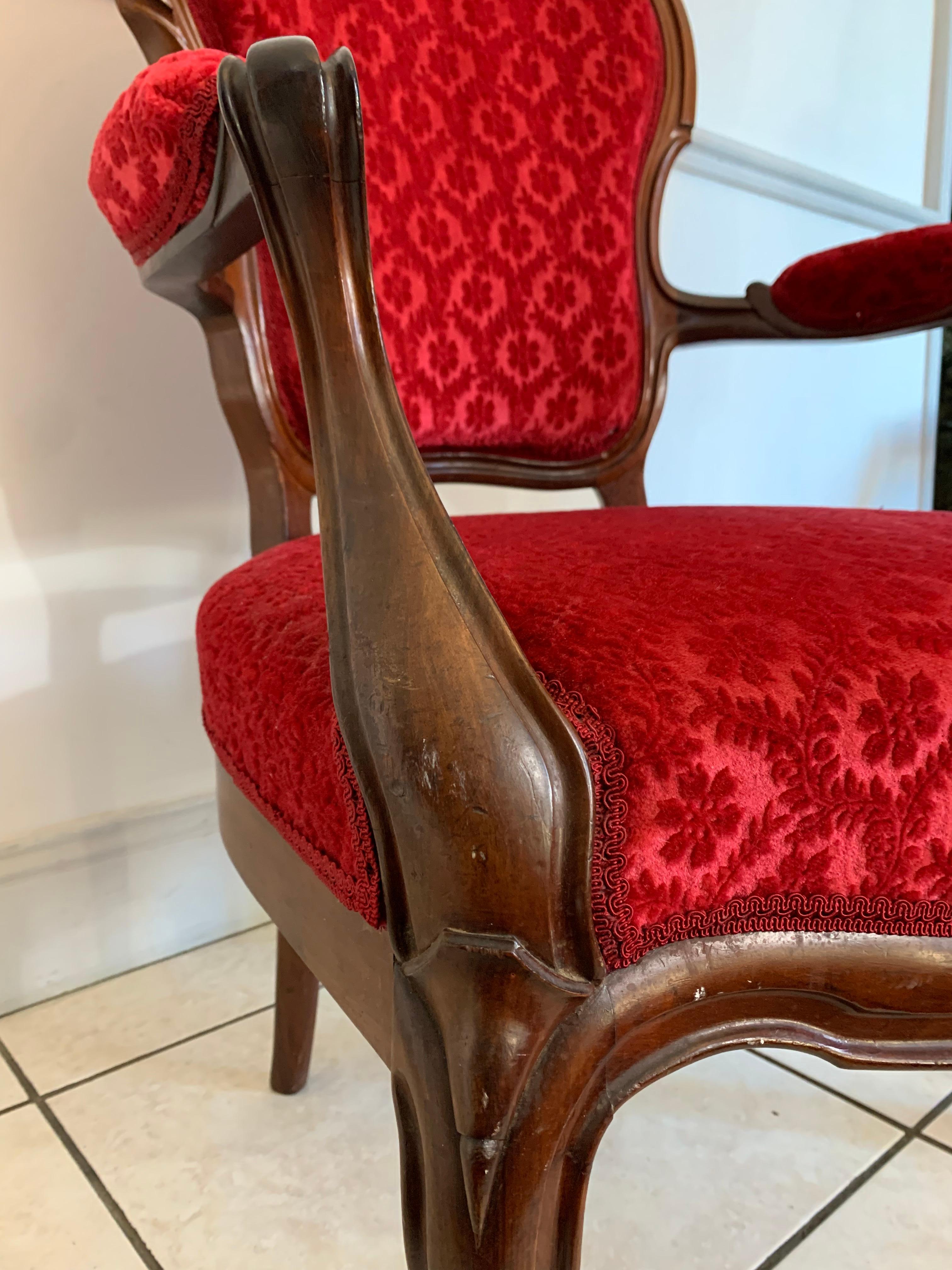 Velvet Louis XV Cabriolet Armchair 19th Century