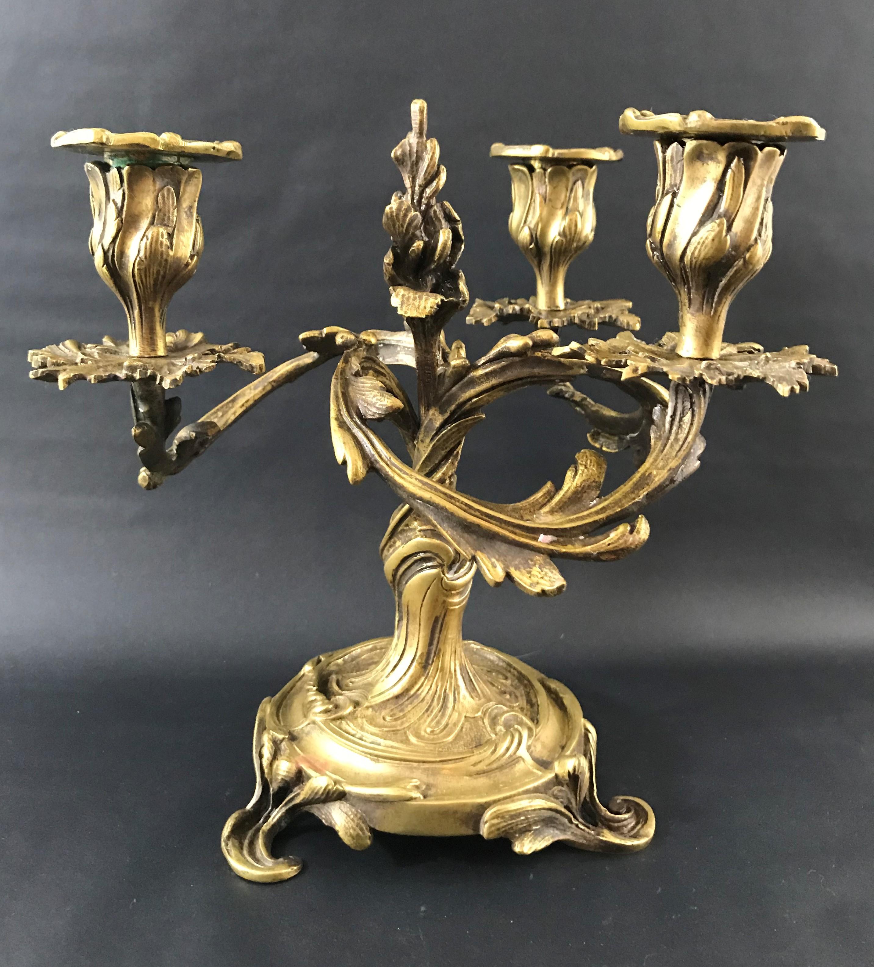 Late 19th Century Louis XV Candelabra in Gilded Bronze