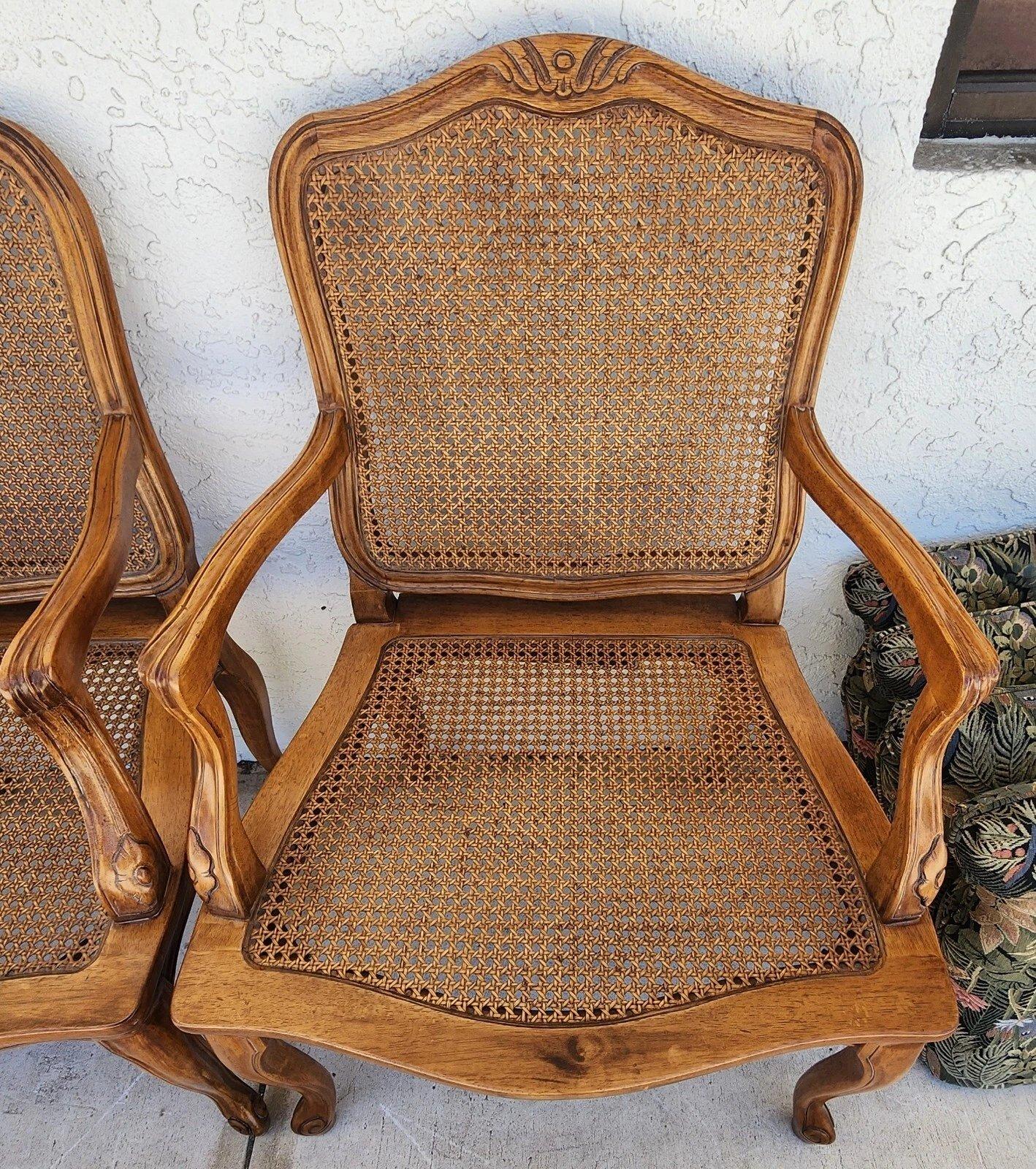 Caning Louis XV Caned Armchairs by Century Chair Co For Sale