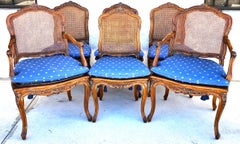 Louis XV Caned Dining Chairs Antique Set of 6