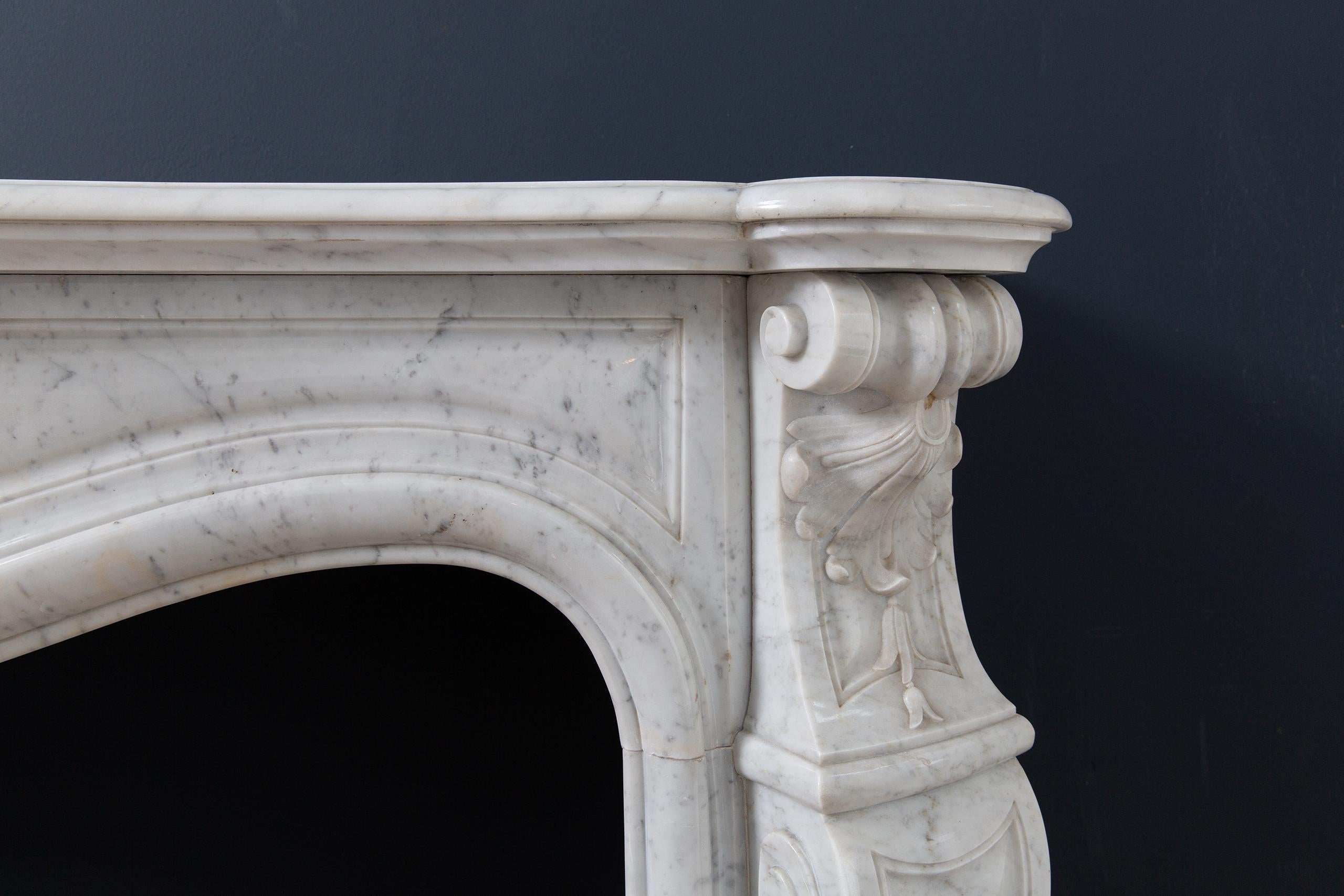 19th Century French Louis XV Carrara Marble Antique Fireplace Surround For Sale