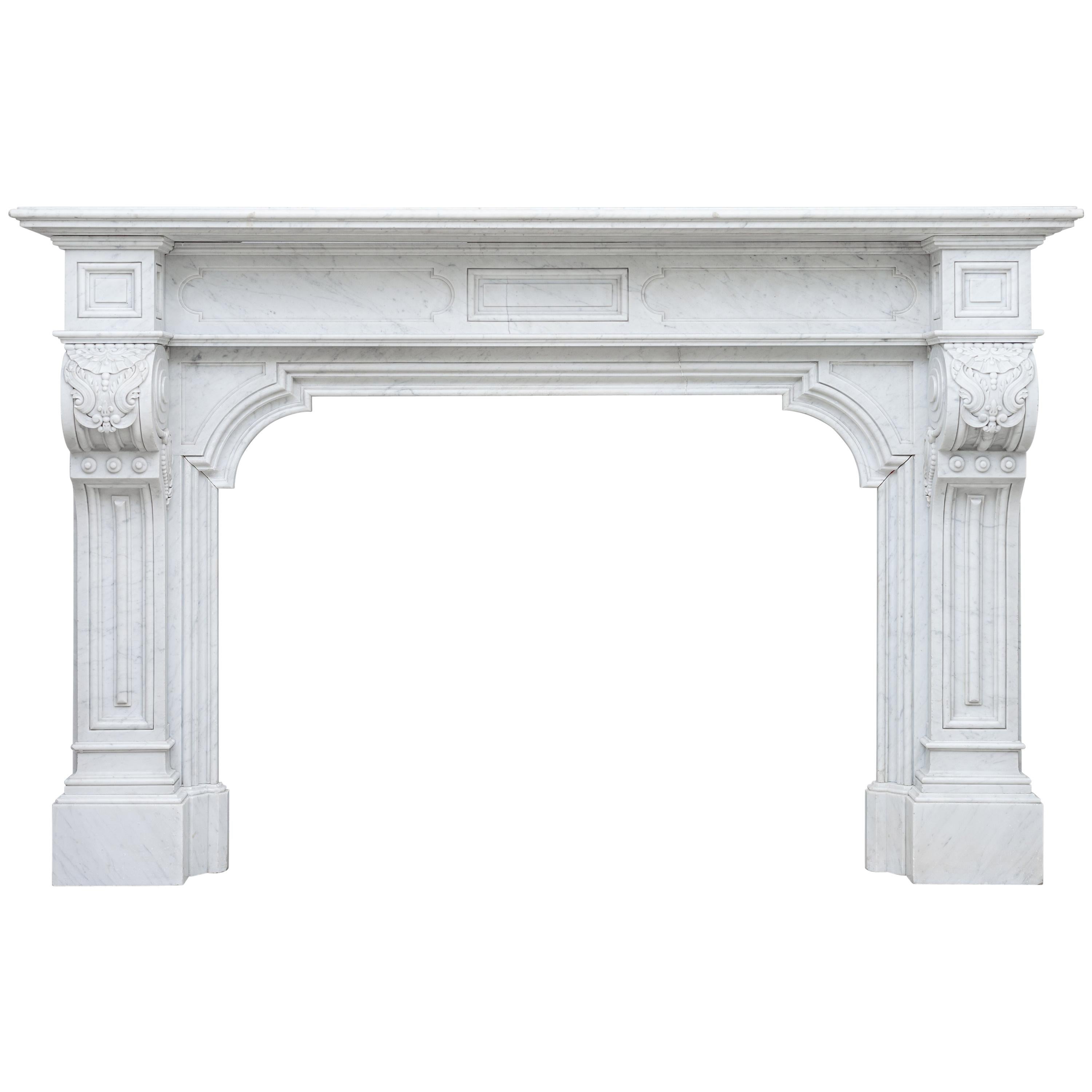 Louis XV Carrara French White Marble Antique Fireplace