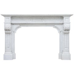 Louis XV Carrara French White Marble Antique Fireplace