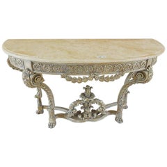 Louis XV Carved and Distress Painted Marble-Top Console Table