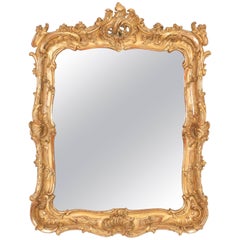 Louis XV Carved and Gilded Mirror with Carved Shell and Scrolls
