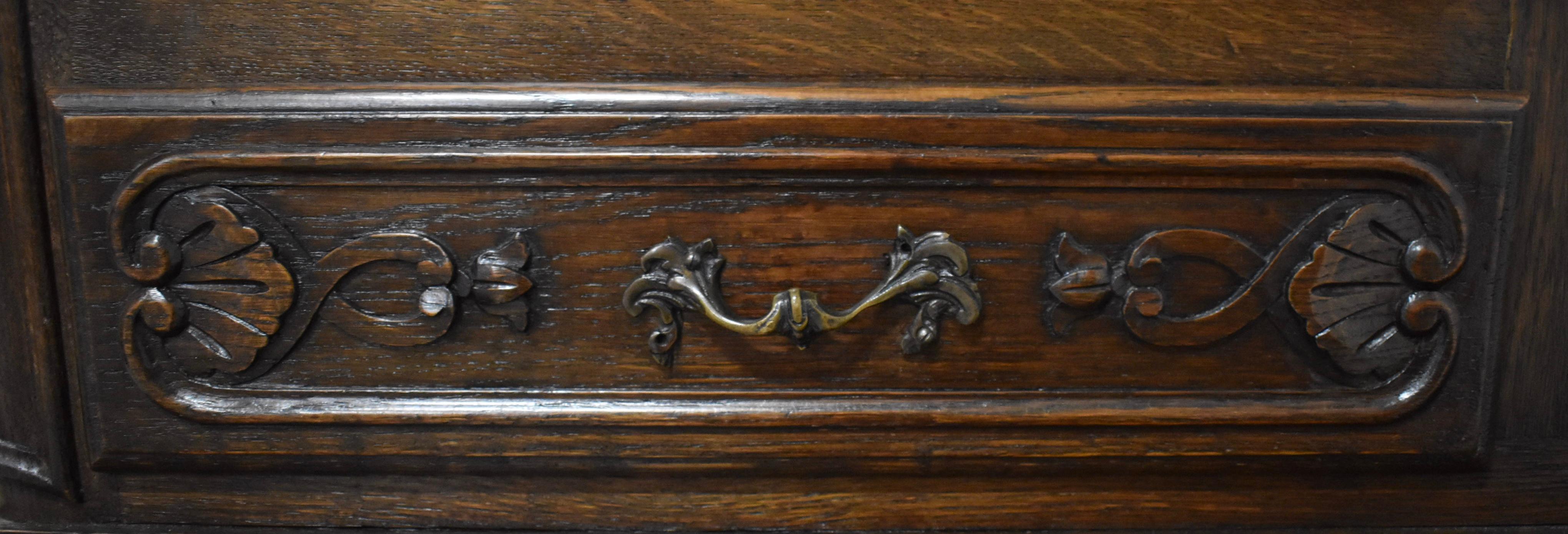 Glass Louis XV Carved Breakfront Oak Vitrine Hutch For Sale