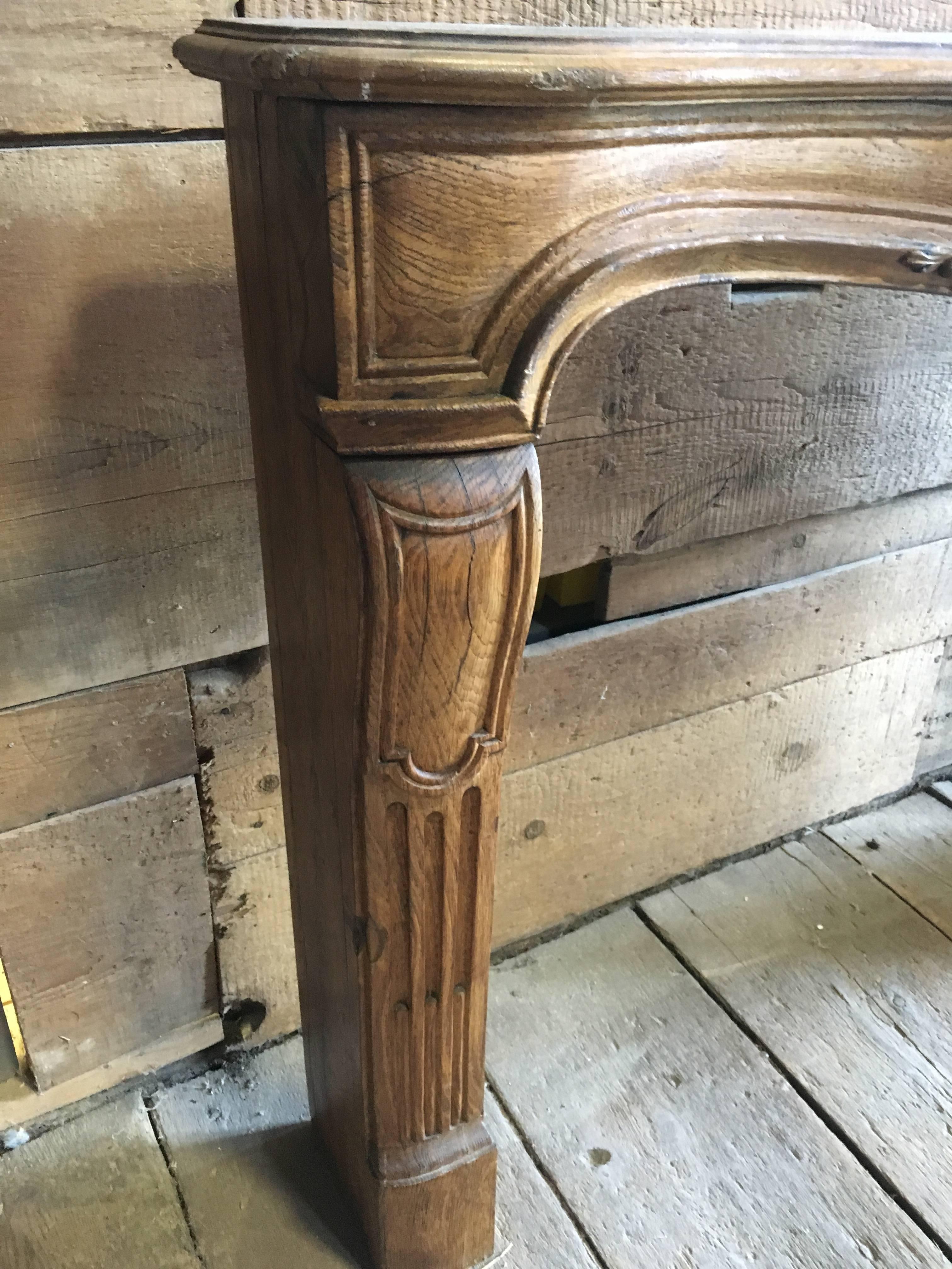 French Louis XV Carved Oak Fireplace Mantel