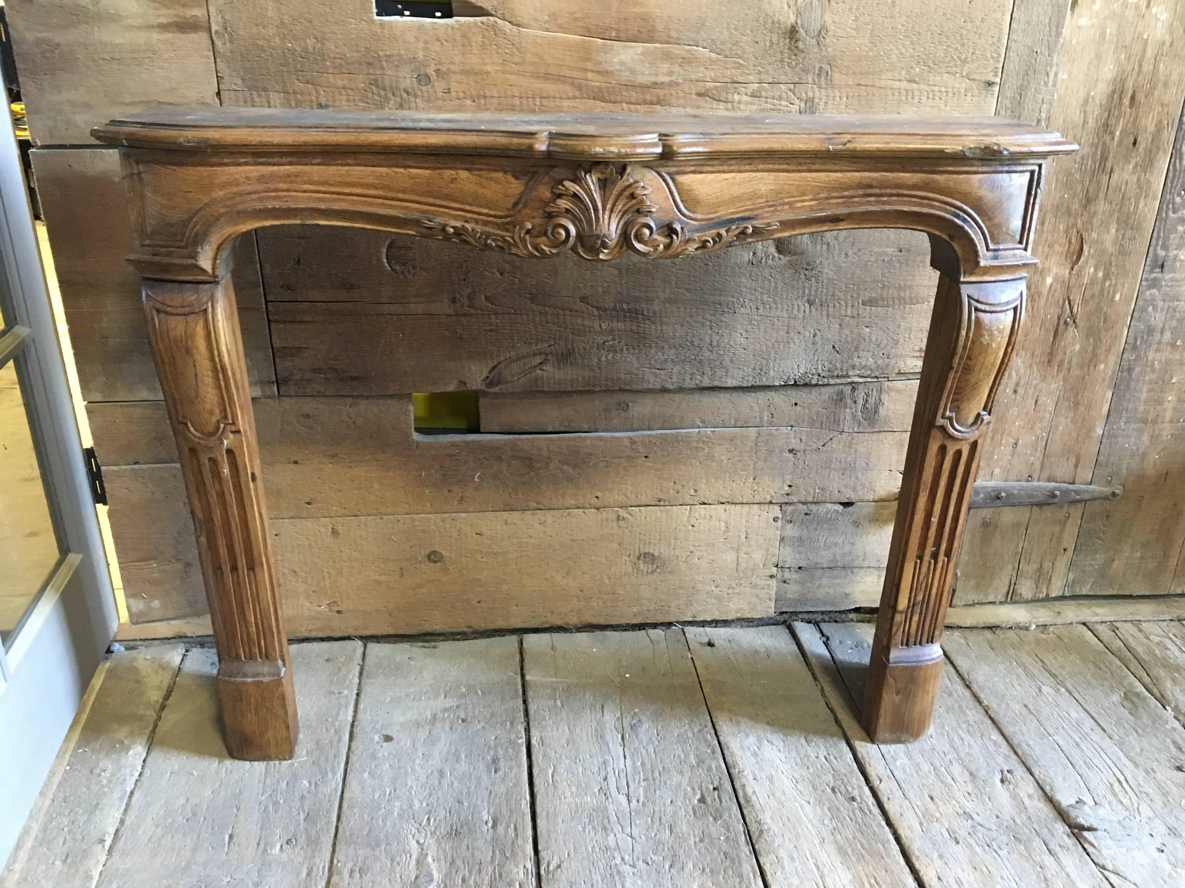 Louis XV Carved Oak Fireplace Mantel In Excellent Condition In Doylestown, PA