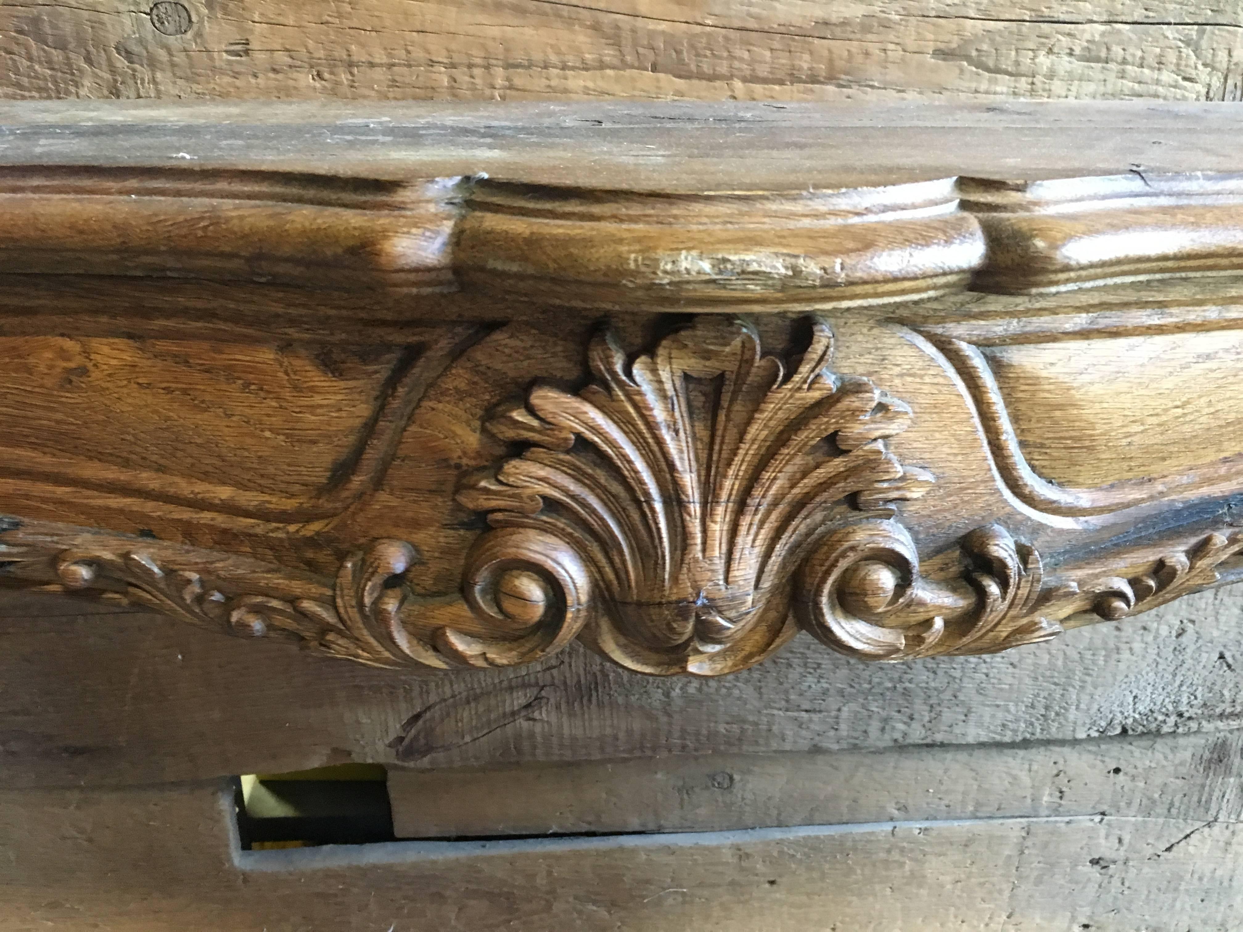 19th Century Louis XV Carved Oak Fireplace Mantel