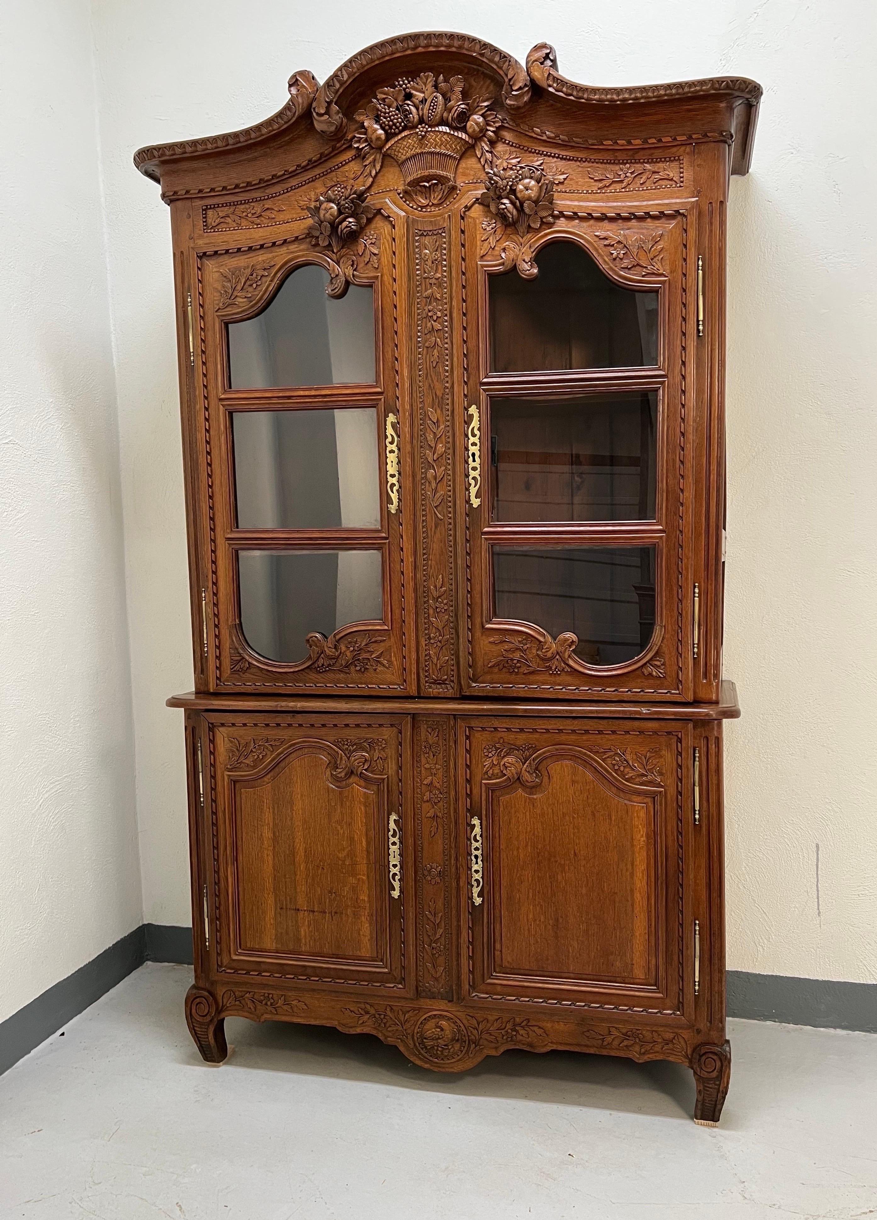 Oak Louis XV Carved Provincial Cabinet For Sale