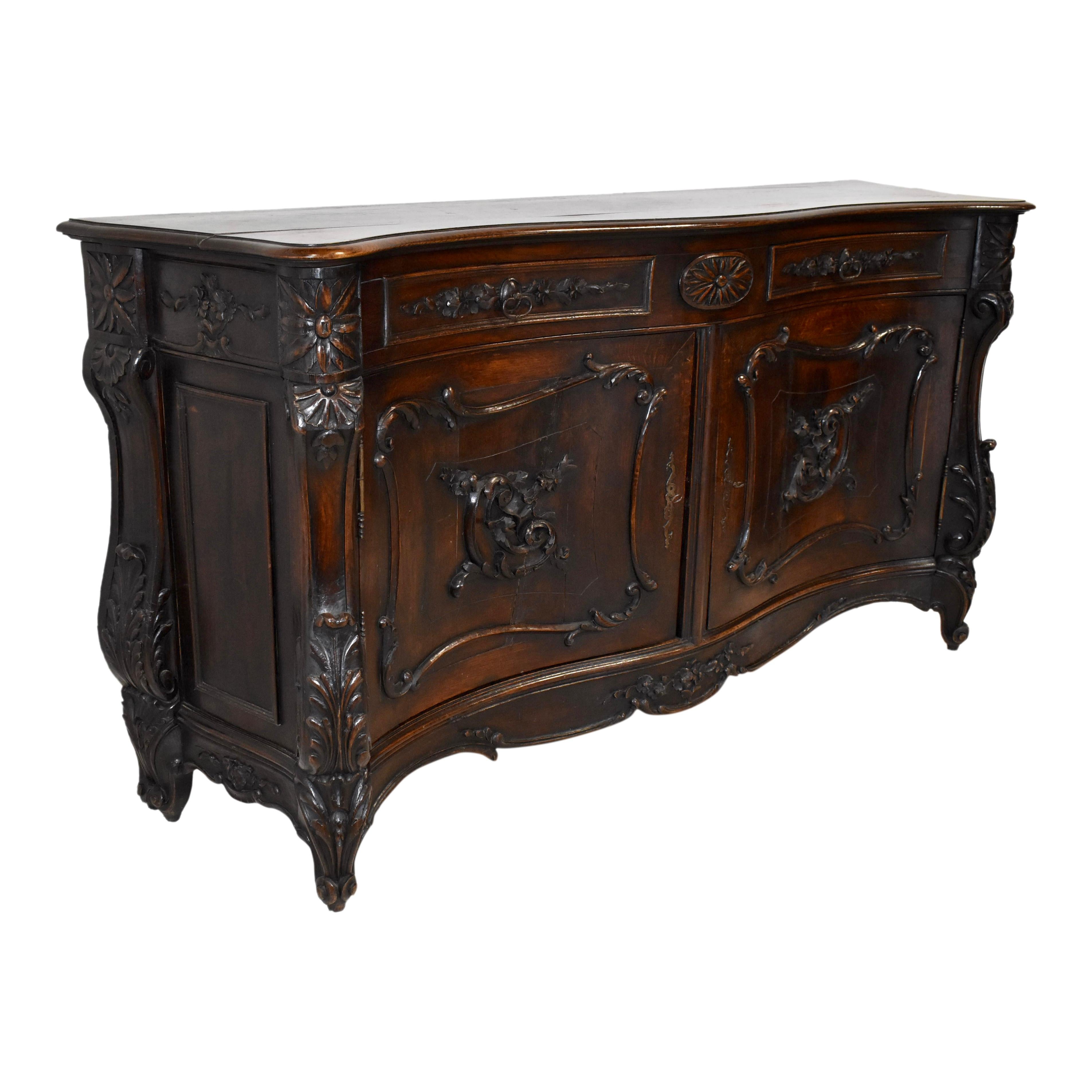 Belgian Louis XV Carved Serpentine Sideboard, circa 1890 For Sale