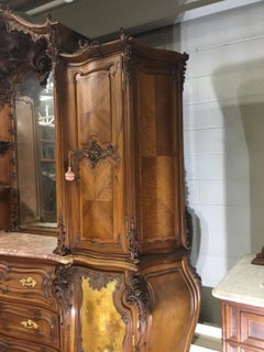 Exquisite Late 19th Century Louis XV Hand-Carved Walnut and Marble Sideboard