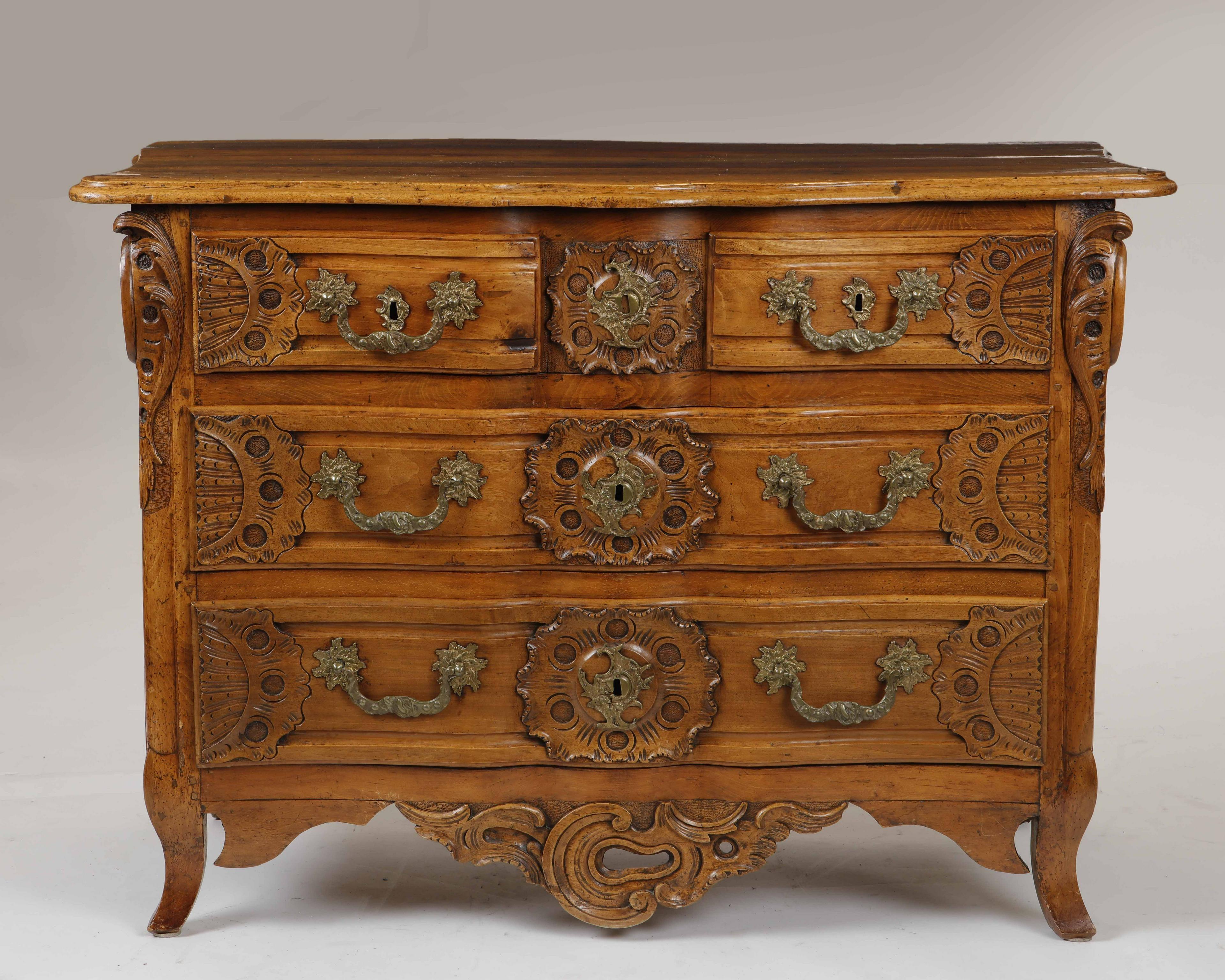 French Louis XV Carved Walnut Commode, 18th Century