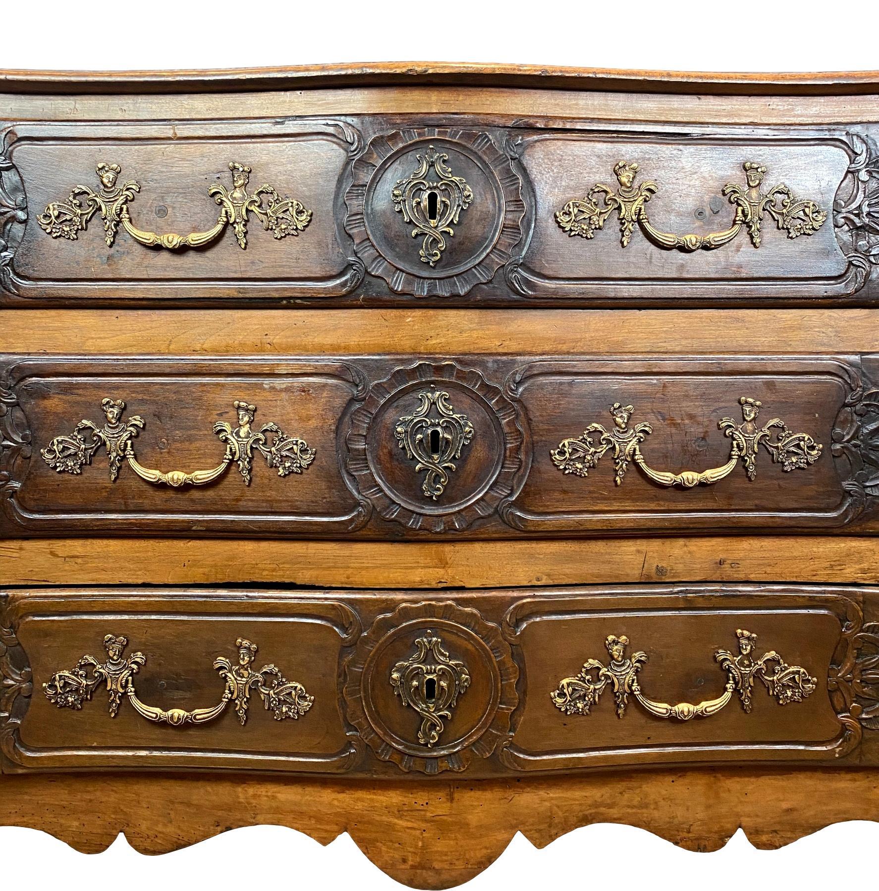 Louis XV Carved Walnut French Commode, Bresse Region, circa 1750 2