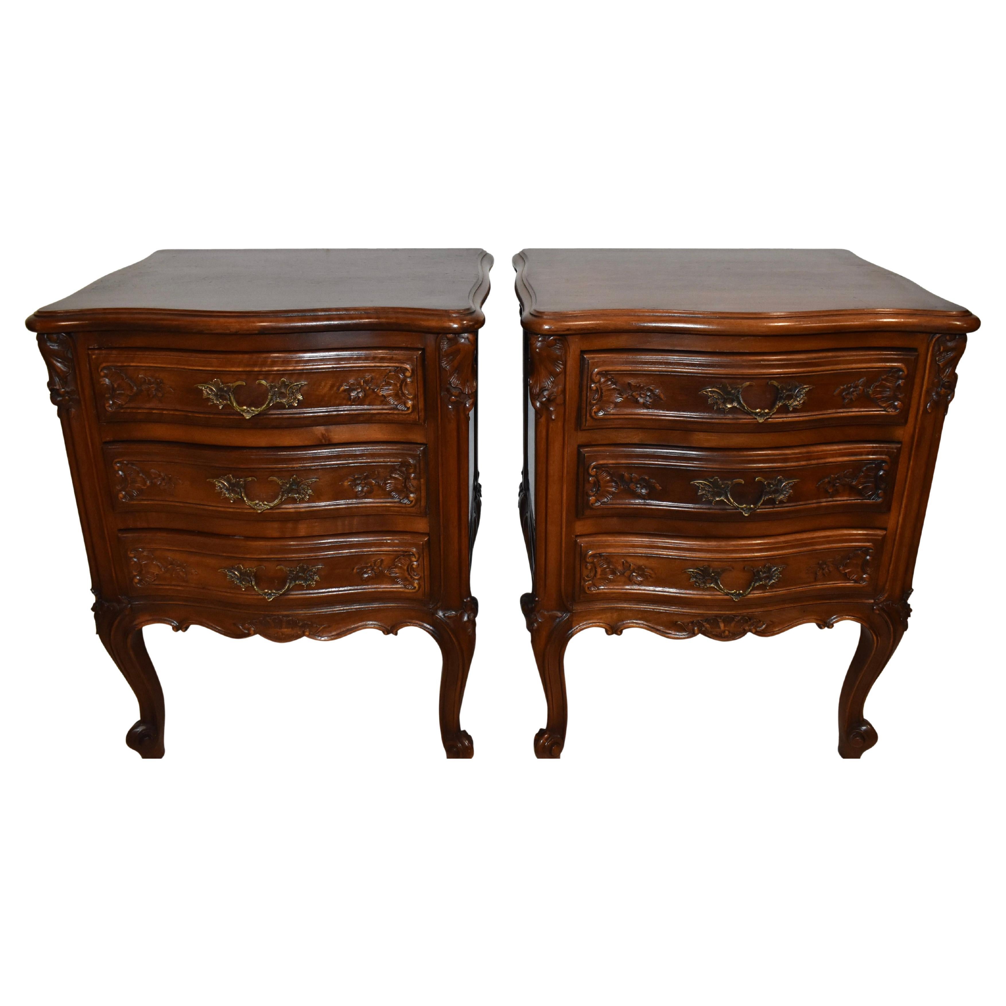 Louis XV Carved Walnut Nightstands, Set of Two
