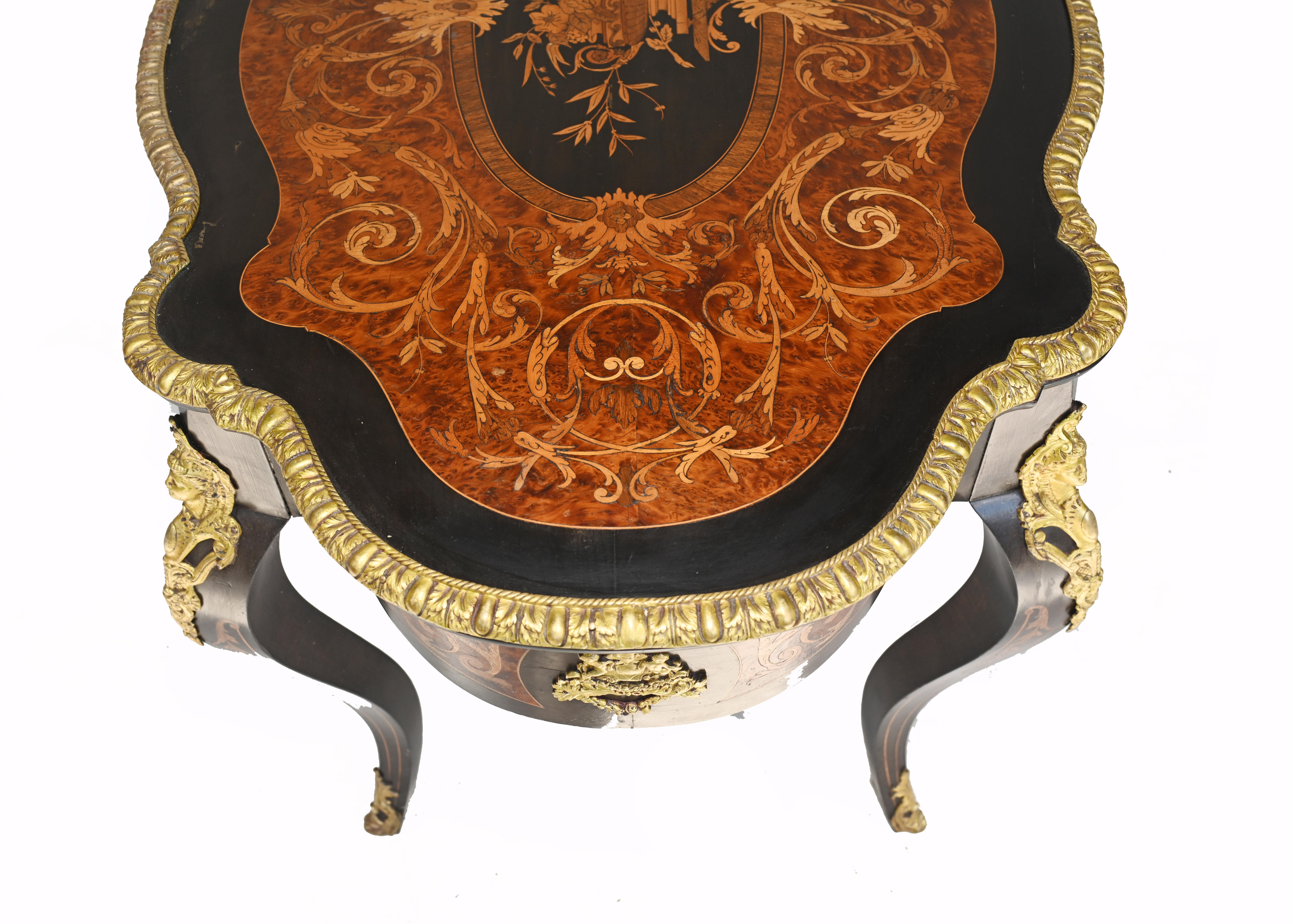 Louis XV Centre Table Marquetry Inlay Desk, 1880 For Sale 4