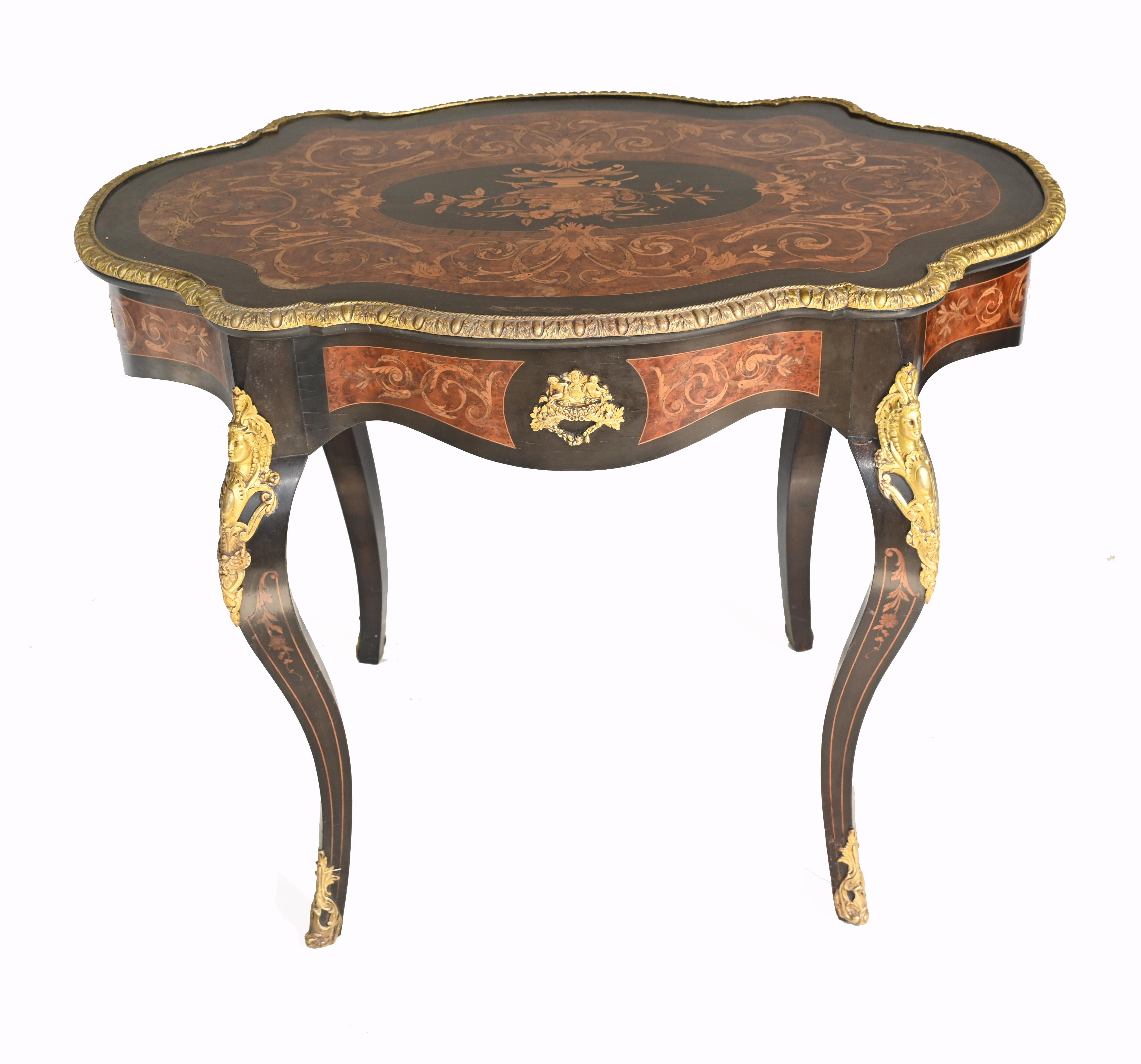 Louis XV Centre Table Marquetry Inlay Desk, 1880 For Sale 5