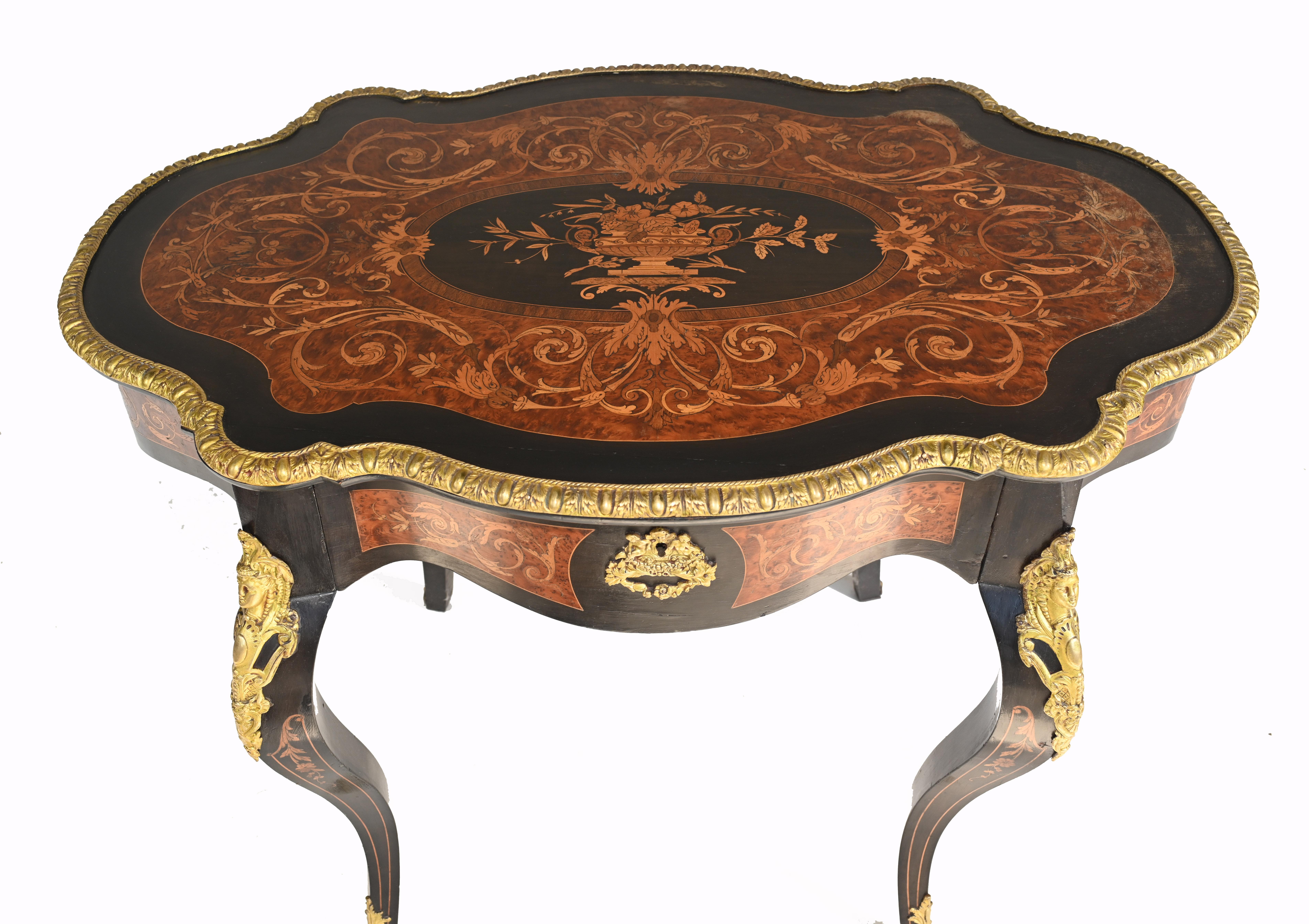 Rococo Louis XV Centre Table Marquetry Inlay Desk, 1880 For Sale