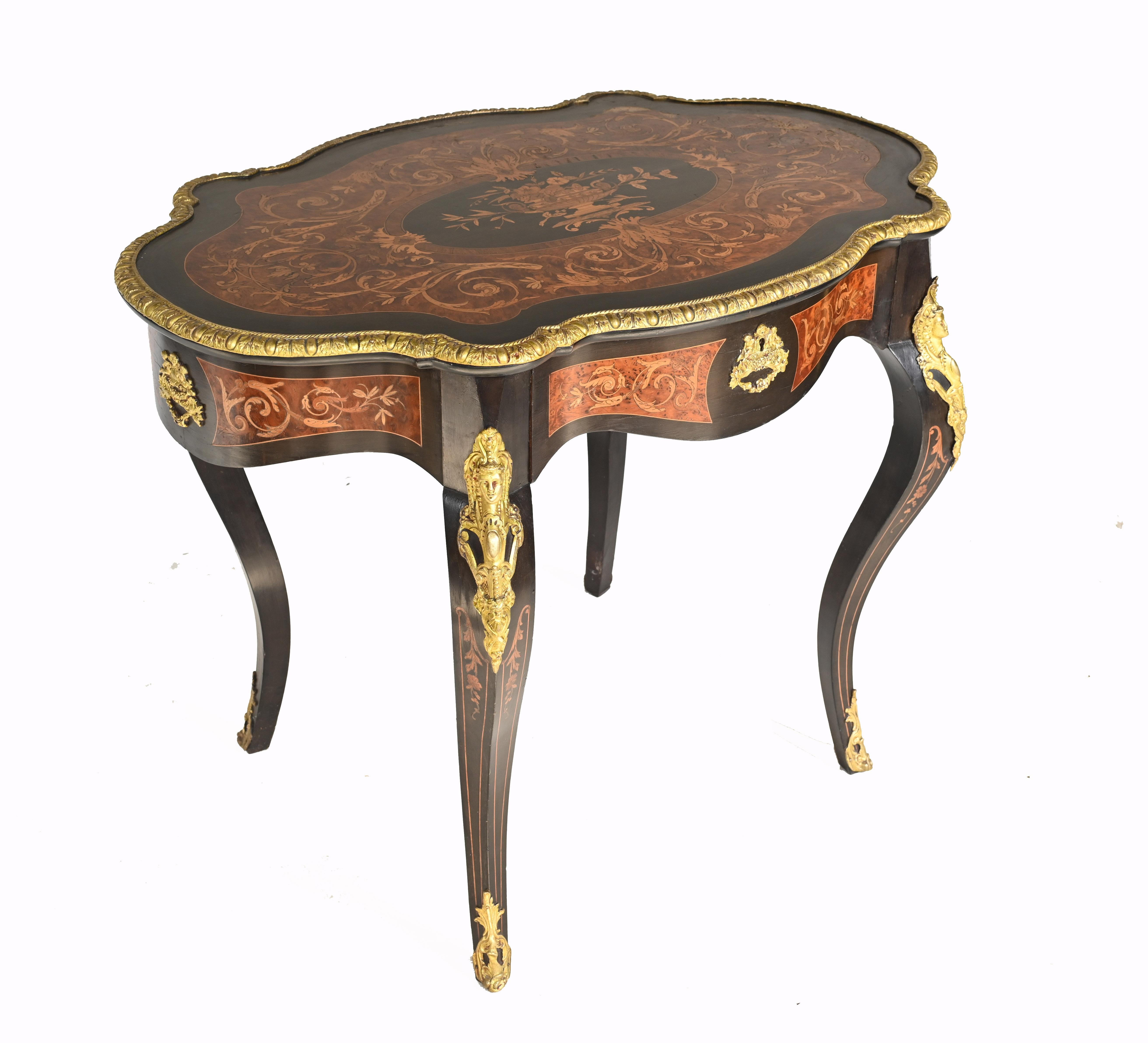 Kingwood Louis XV Centre Table Marquetry Inlay Desk, 1880 For Sale