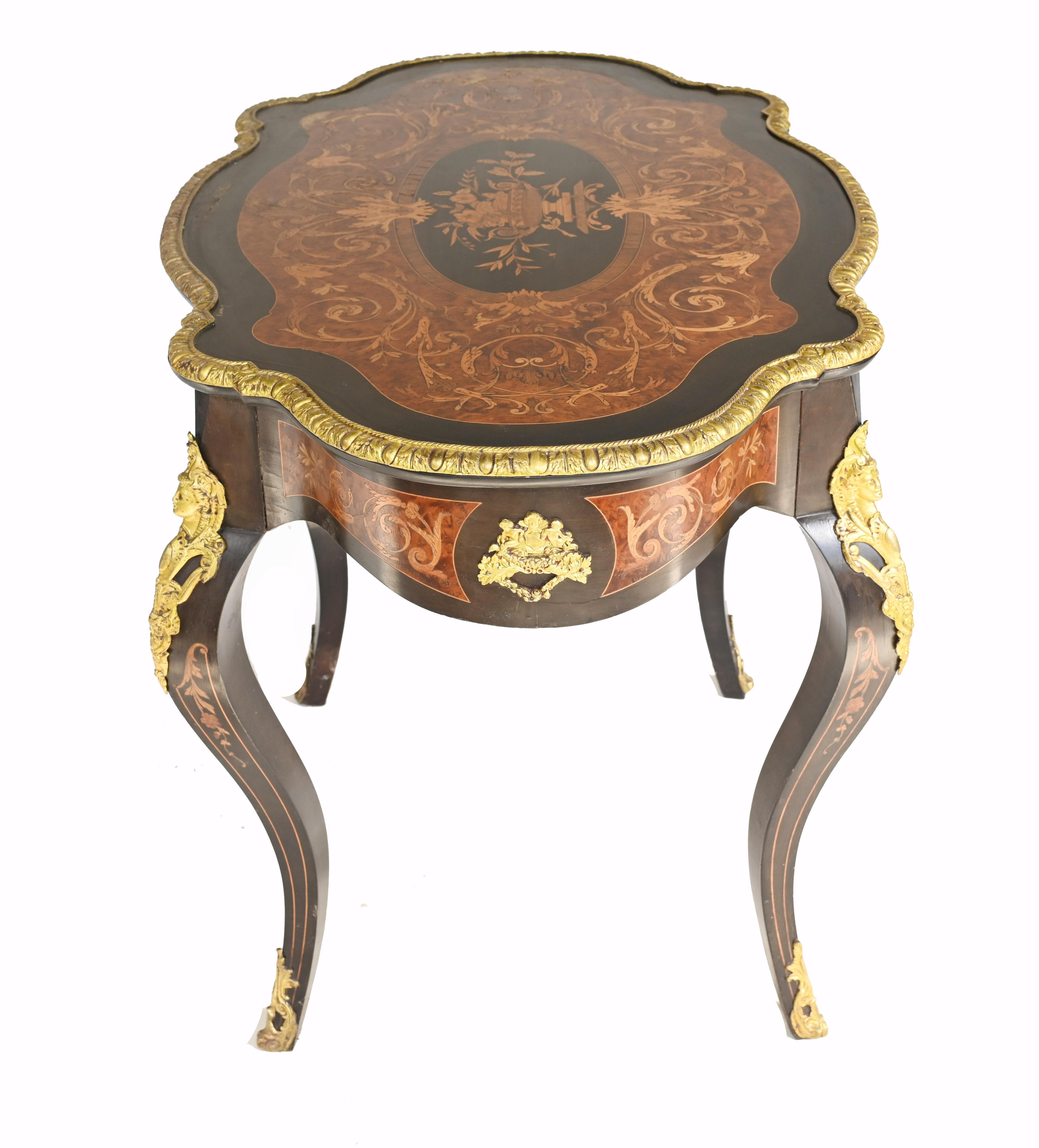 Louis XV Centre Table Marquetry Inlay Desk, 1880 For Sale 2