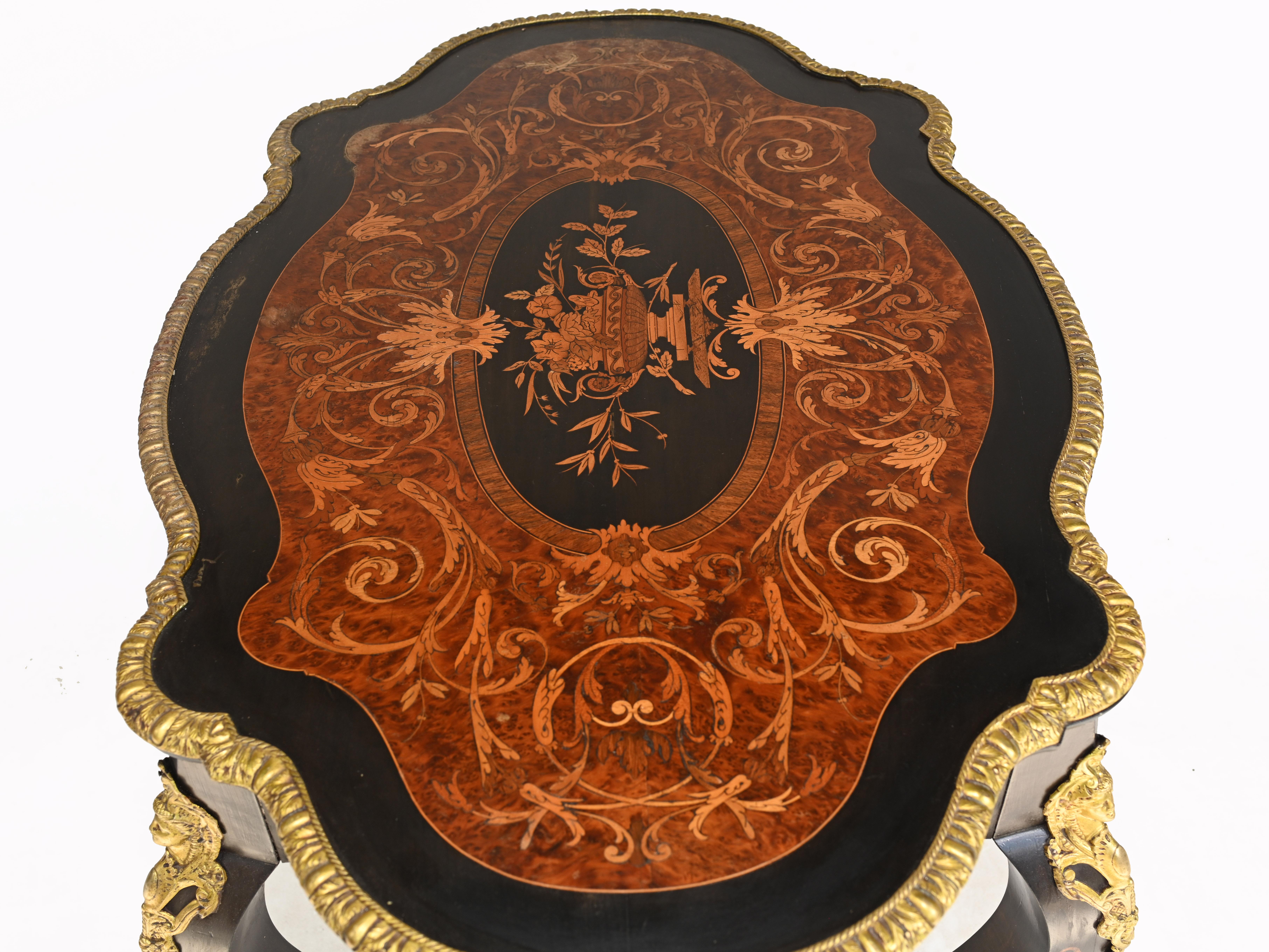 Louis XV Centre Table Marquetry Inlay Desk, 1880 For Sale 3