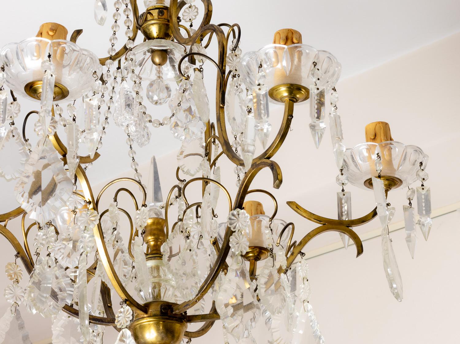 French Six Candle Holder Crystal chandelier Louis XV, 19th Century  For Sale
