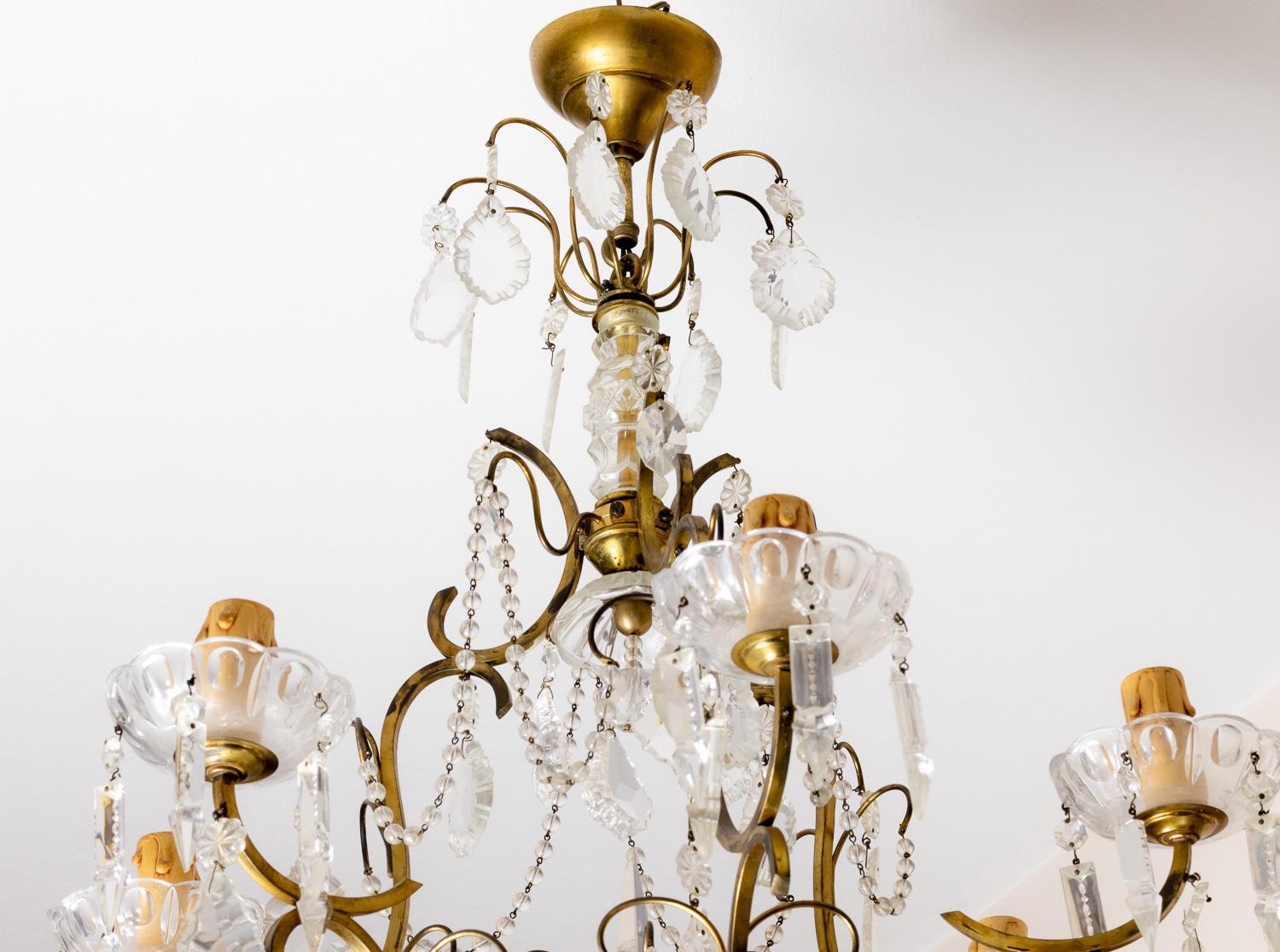 Metal Six Candle Holder Crystal chandelier Louis XV, 19th Century  For Sale