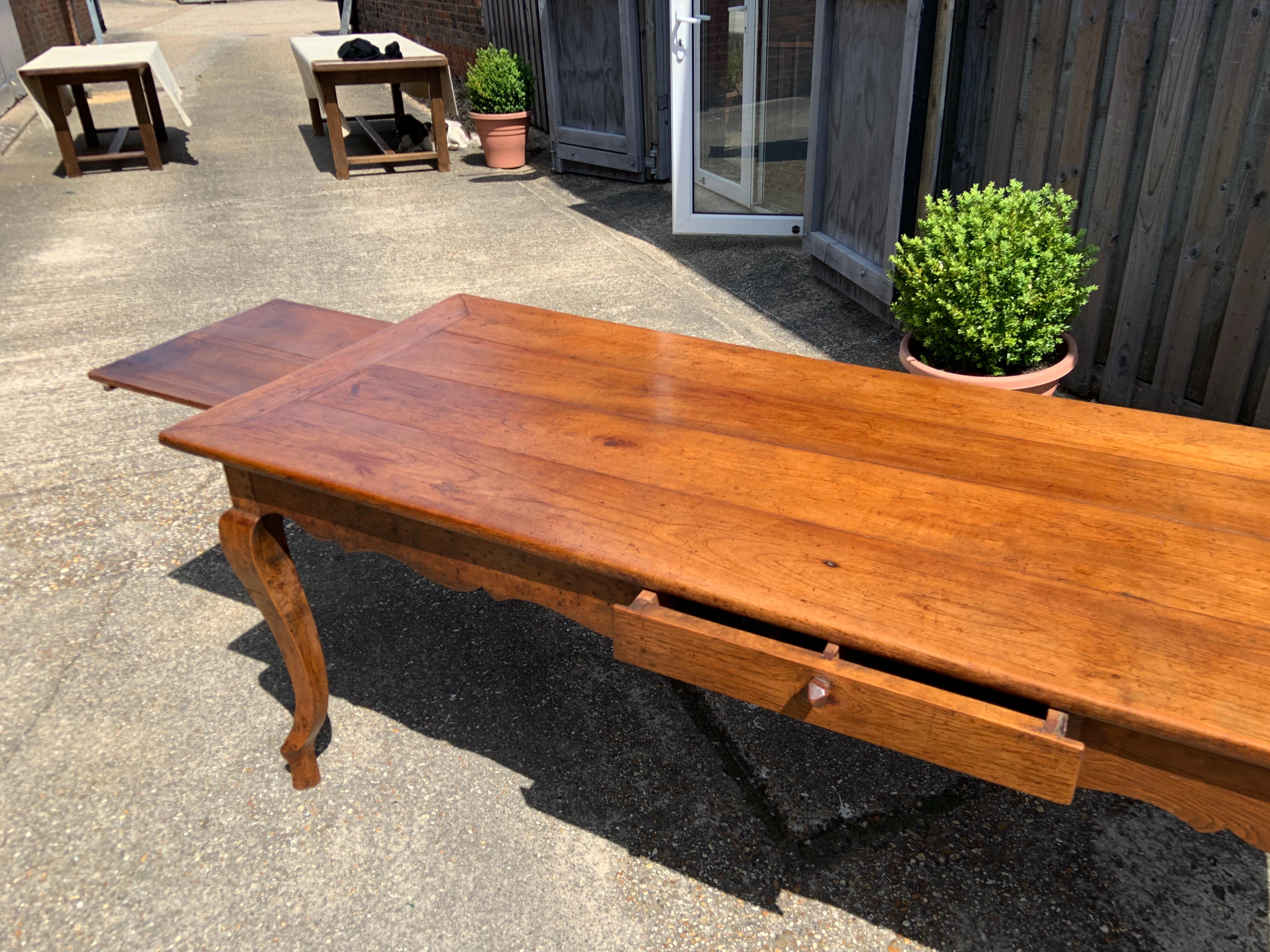 Hand-Crafted Louis XV Cherry Dining Table with Bread Slide For Sale